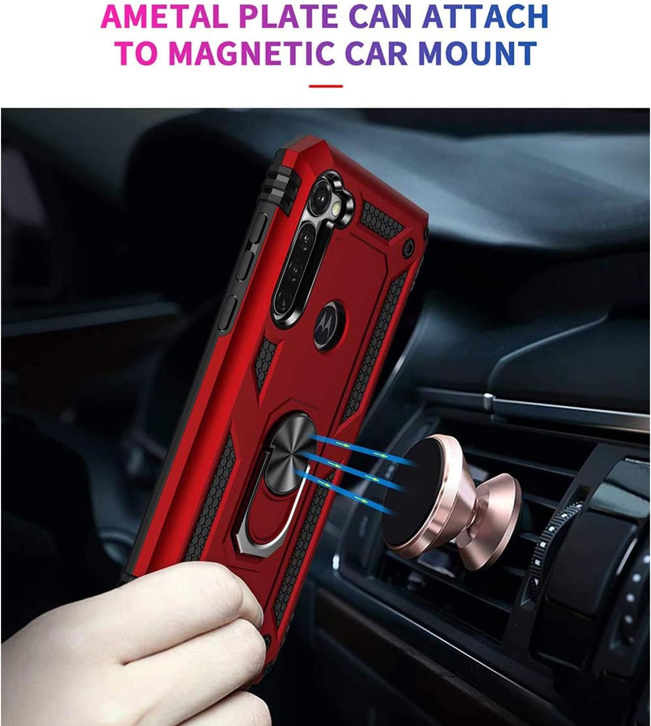 TJS Funda compatible con Motorola Moto G Stylus 2020, con protector de pantalla de vidrio templado, resistente a los impactos, anillo de metal,