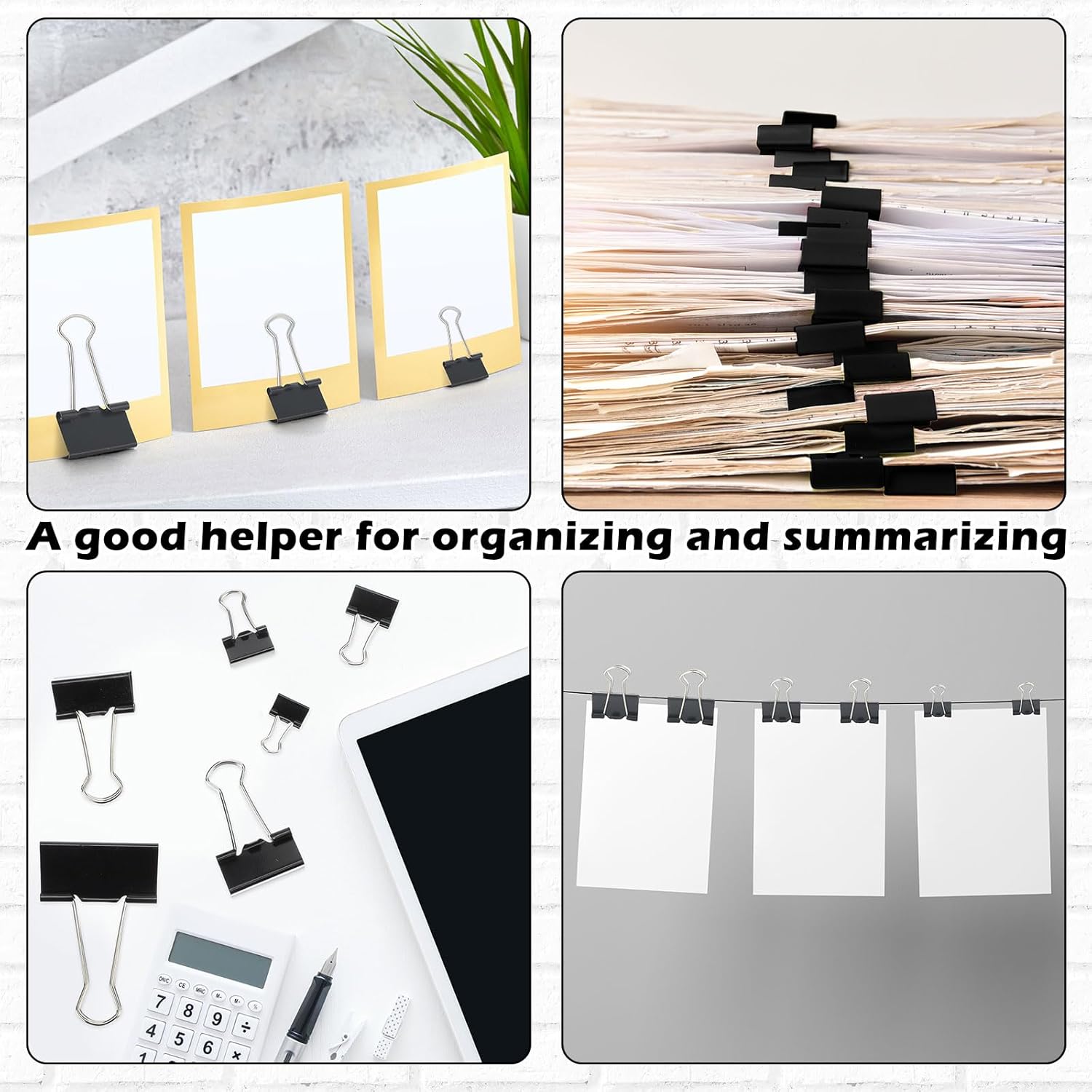 Yexiya 640 clips para carpeta, abrazaderas de papel de varios tamaños, color negro, clips de metal para carpetas de papel, combinación de