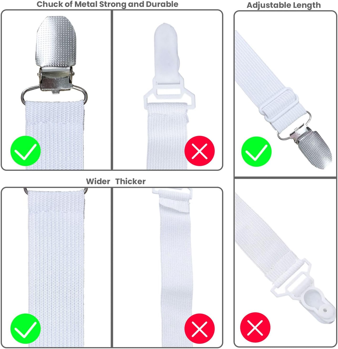Correas de sábanas, clips elásticos para sábanas ajustables que mantienen las sábanas en su lugar, soportes para sábanas para esquinas mantienen las