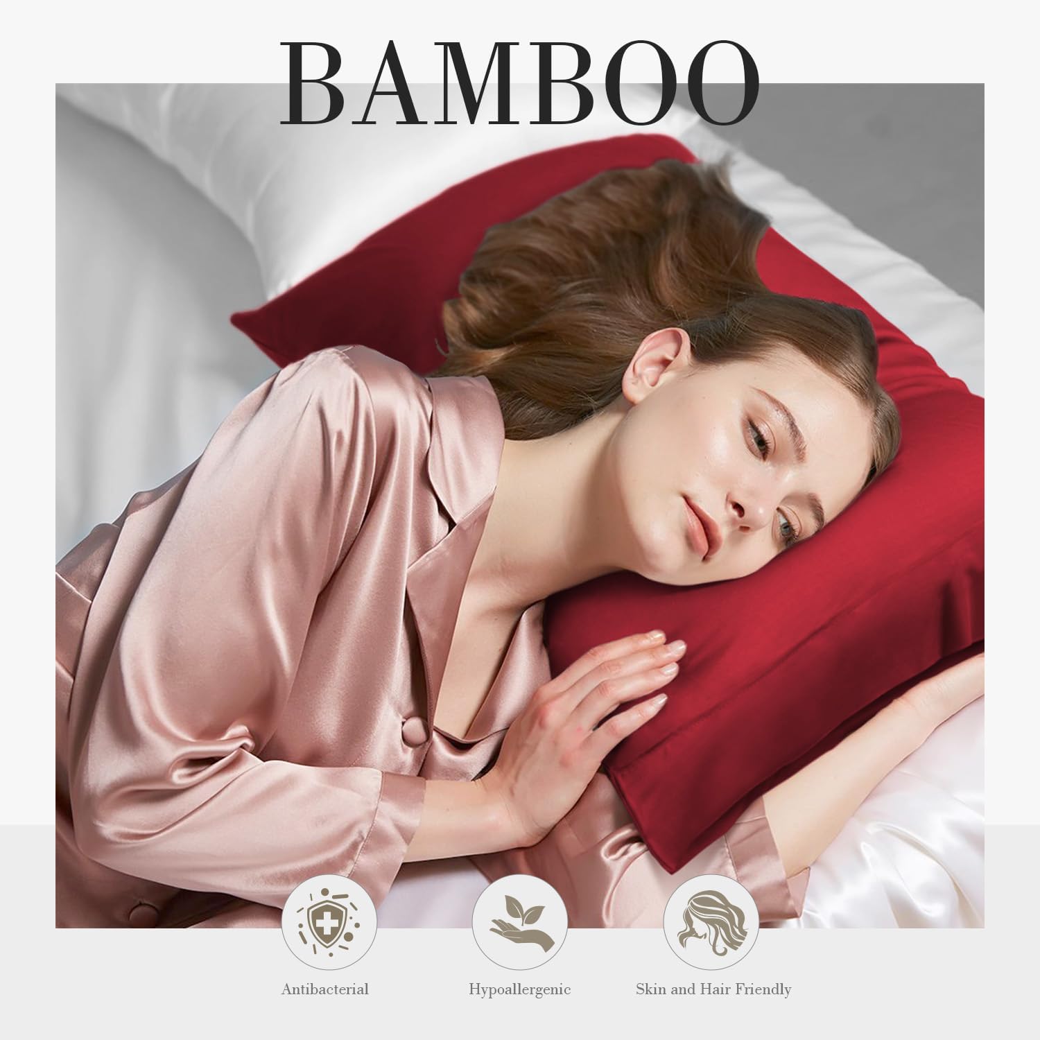 Juego de 2 fundas de almohada de bambú refrescante, transpirables, sedosas, suaves, absorben la humedad para personas que duermen con calor,