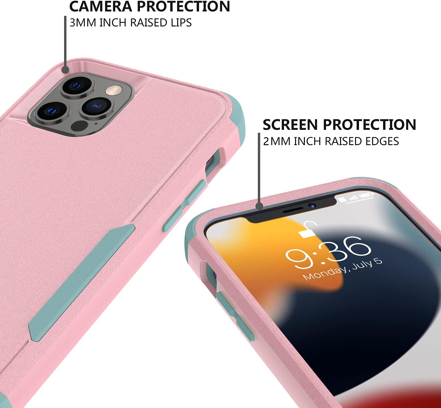 TJS Funda compatible con iPhone 13 Pro Max, con protector de pantalla de vidrio templado, resistente, resistente, a prueba de golpes, protección de