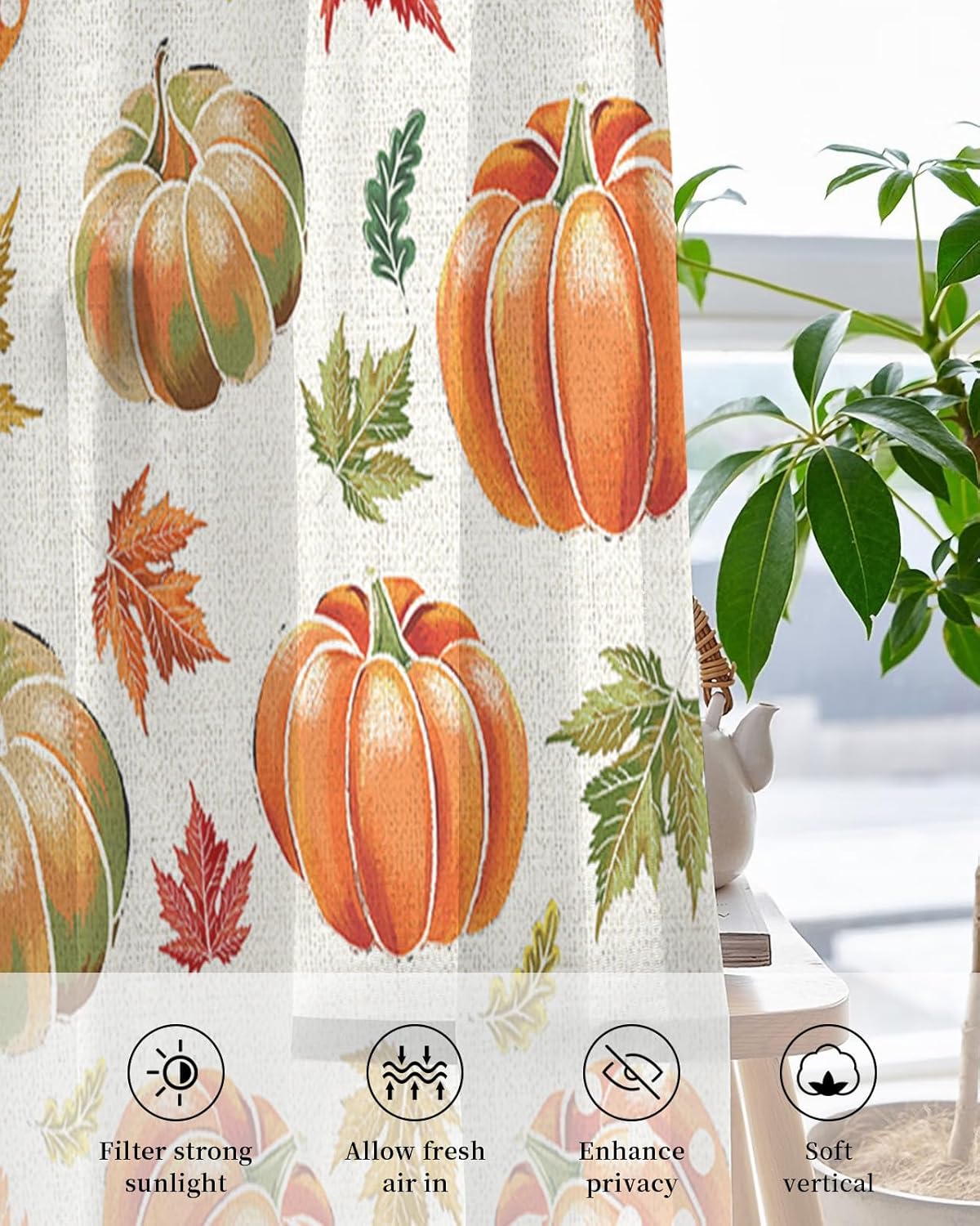 2 paneles de cortinas traslúcidas de otoño para Acción de Gracias de 39 pulgadas de largo, para sala de estardormitorio, cortinas rústicas de