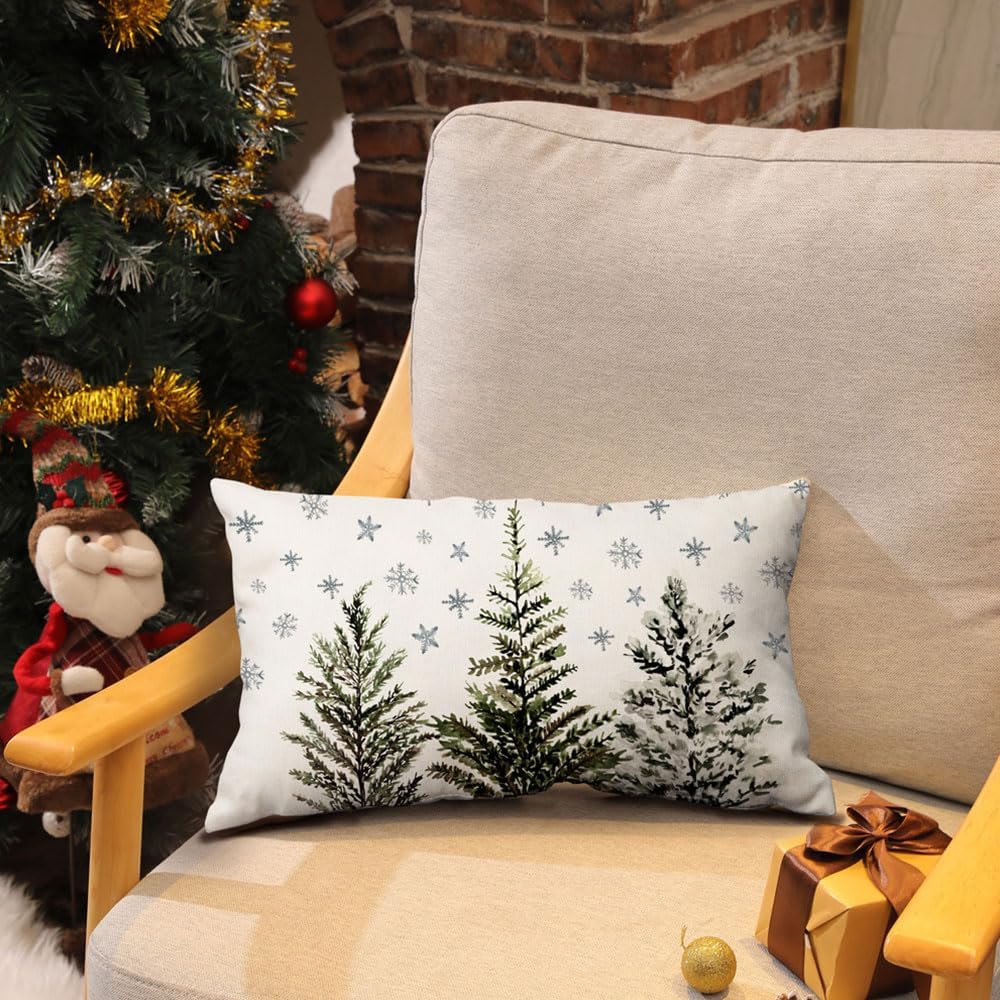 DFXSZ Fundas de almohada de Navidad de 12 x 20 pulgadas, diseño de copo de nieve, decoración de invierno familiar para el sofá del hogar 041
