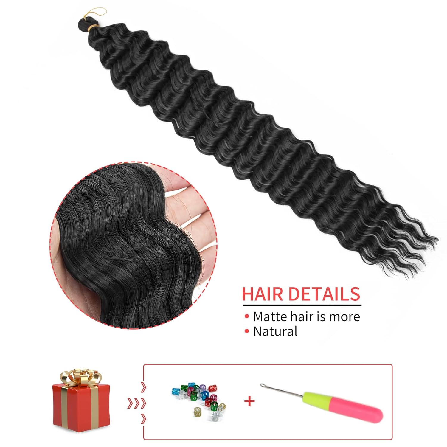Extensiones de cabello sintético de 22 pulgadas con ondas profundas, cabello sintético rizado para mujeres negras (22 pulgadas, paquete de 1), color