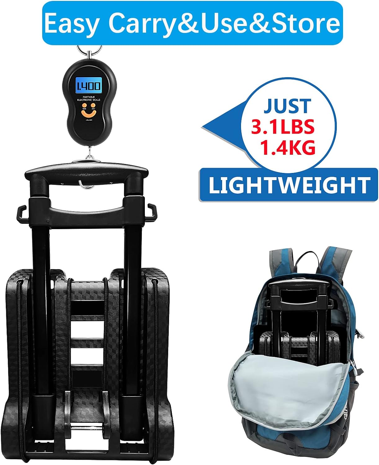 Carro de mano plegable portátil, carrito ligero compacto con 110.2 lbs110 libras, resistente, 2 ruedas, construcción sólida, mango ajustable para