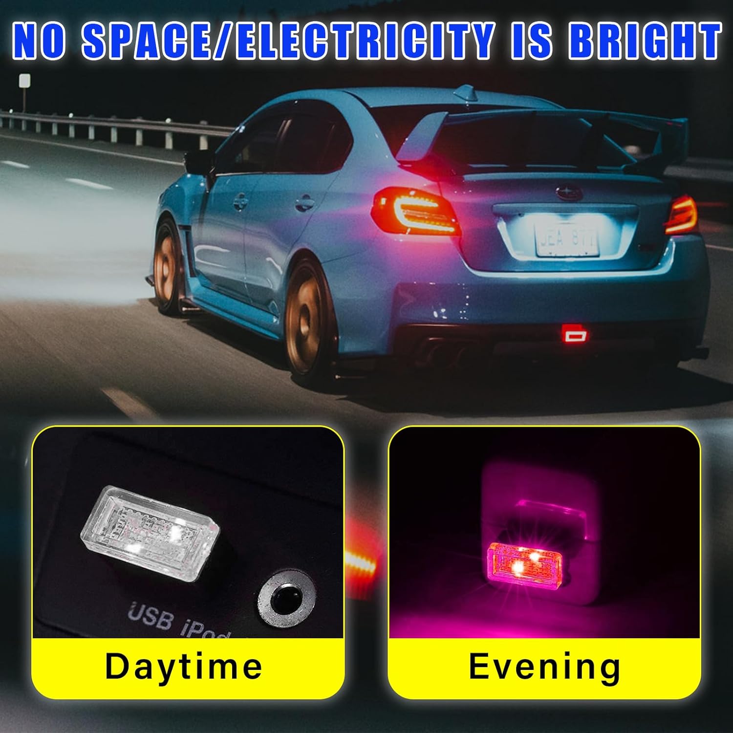 Augeny 4 lámparas LED USB para el interior del automóvil, luz nocturna de decoración USB enchufable, kit de iluminación ambiental portátil para