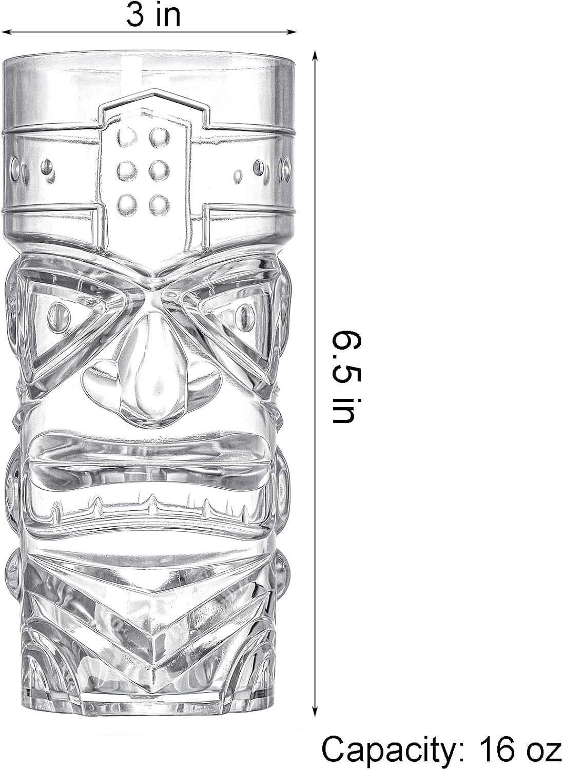 Okllen Paquete de 8 tazas Tiki de plástico, tazas de cóctel Tiki transparentes de 16 onzas, vasos trapicales elegantes para bar moderno, fiesta