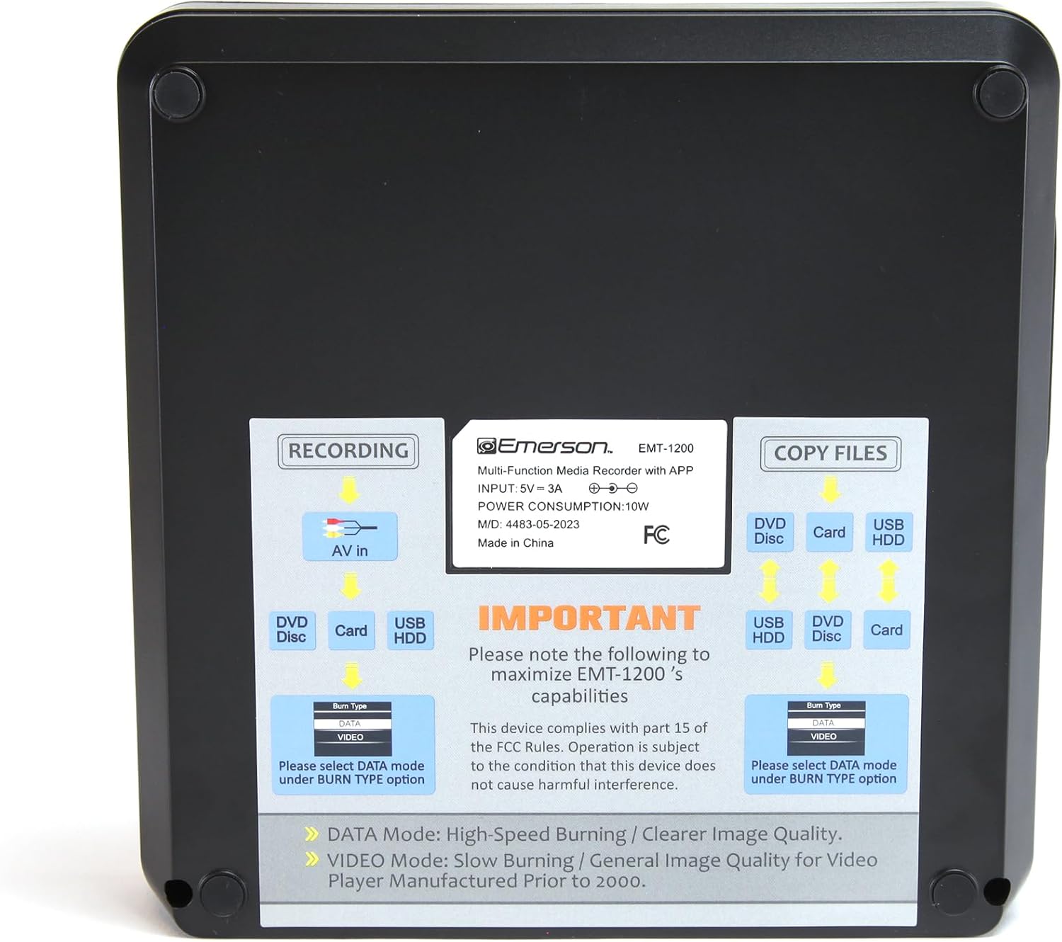Emerson Grabadora multifunción EMT-1200 con pantalla LCD