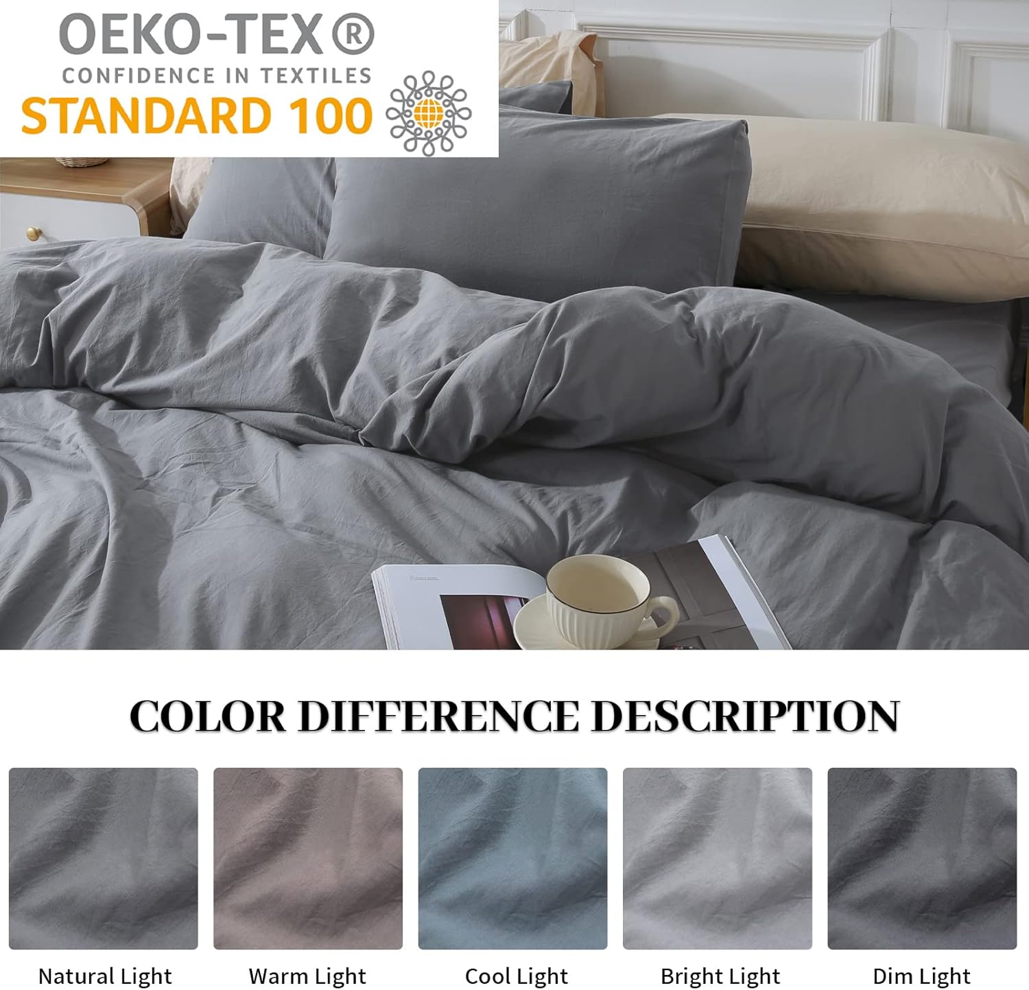 NEXHOME PRO Juego de funda de edredón de algodón para niños, tamaño individual, aspecto de lino, texturizado, orgánico, natural, 100% algodón