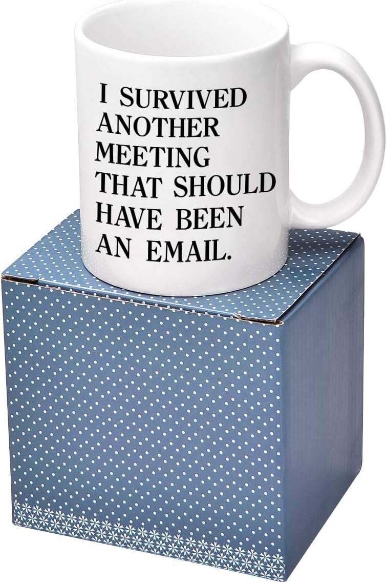 YHRJWN Taza de correo electrónico con texto en inglés “I Survivved another meeting that should be an email” The Office Mug inspirador Mug Funny