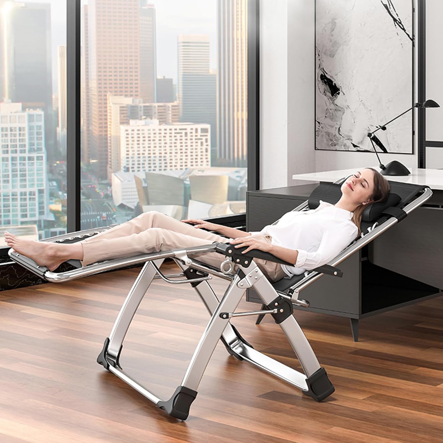 Slsy Cómoda silla plegable, reclinable con cojín extraíble para sala de estar, sillas plegables reclinables flexibles para patio, interiores y