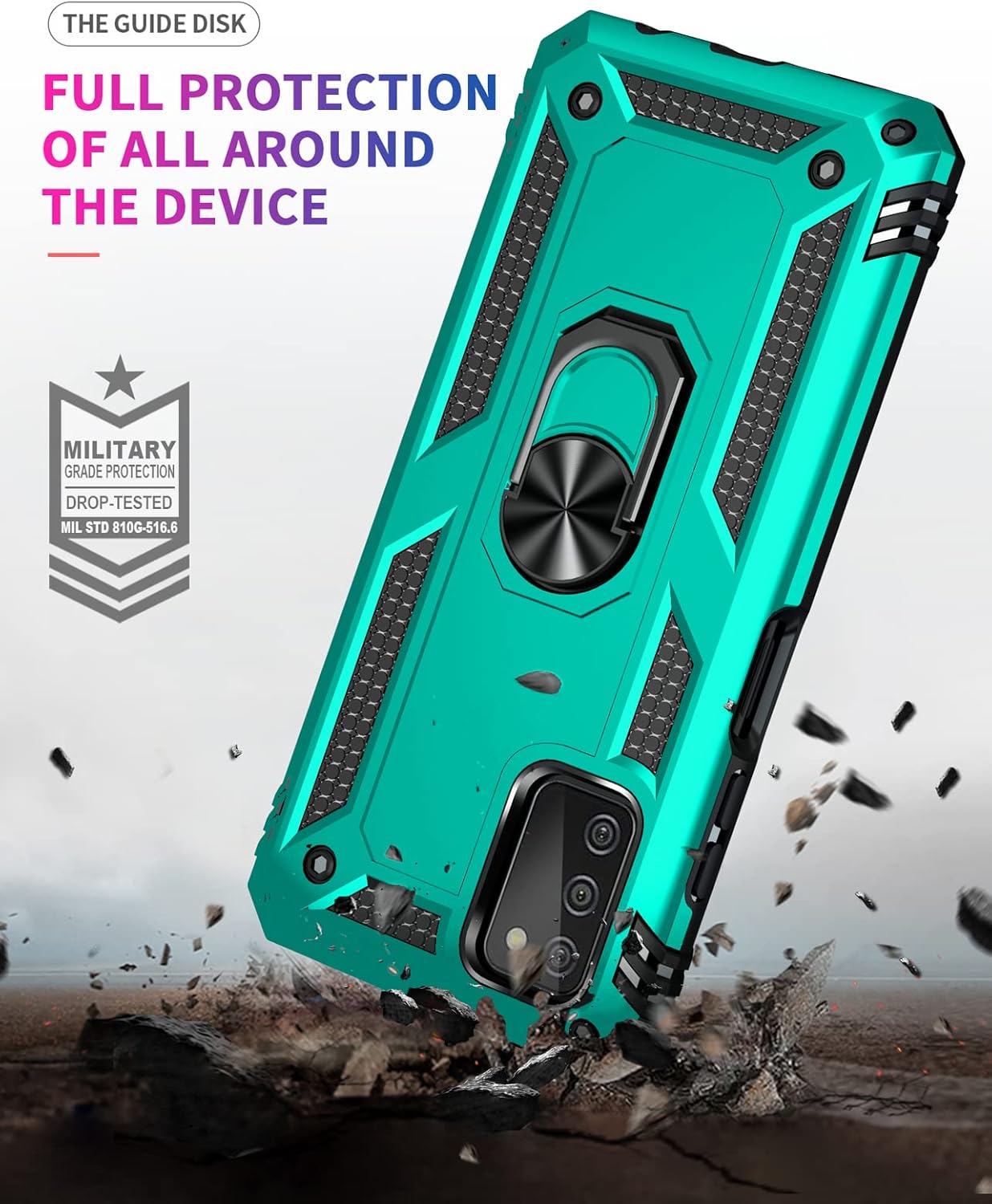 Funda para Samsung Galaxy A03S, Galaxy A03S con protector de pantalla, grado militar 16 pies, funda a prueba de caídas con soporte magnético, funda