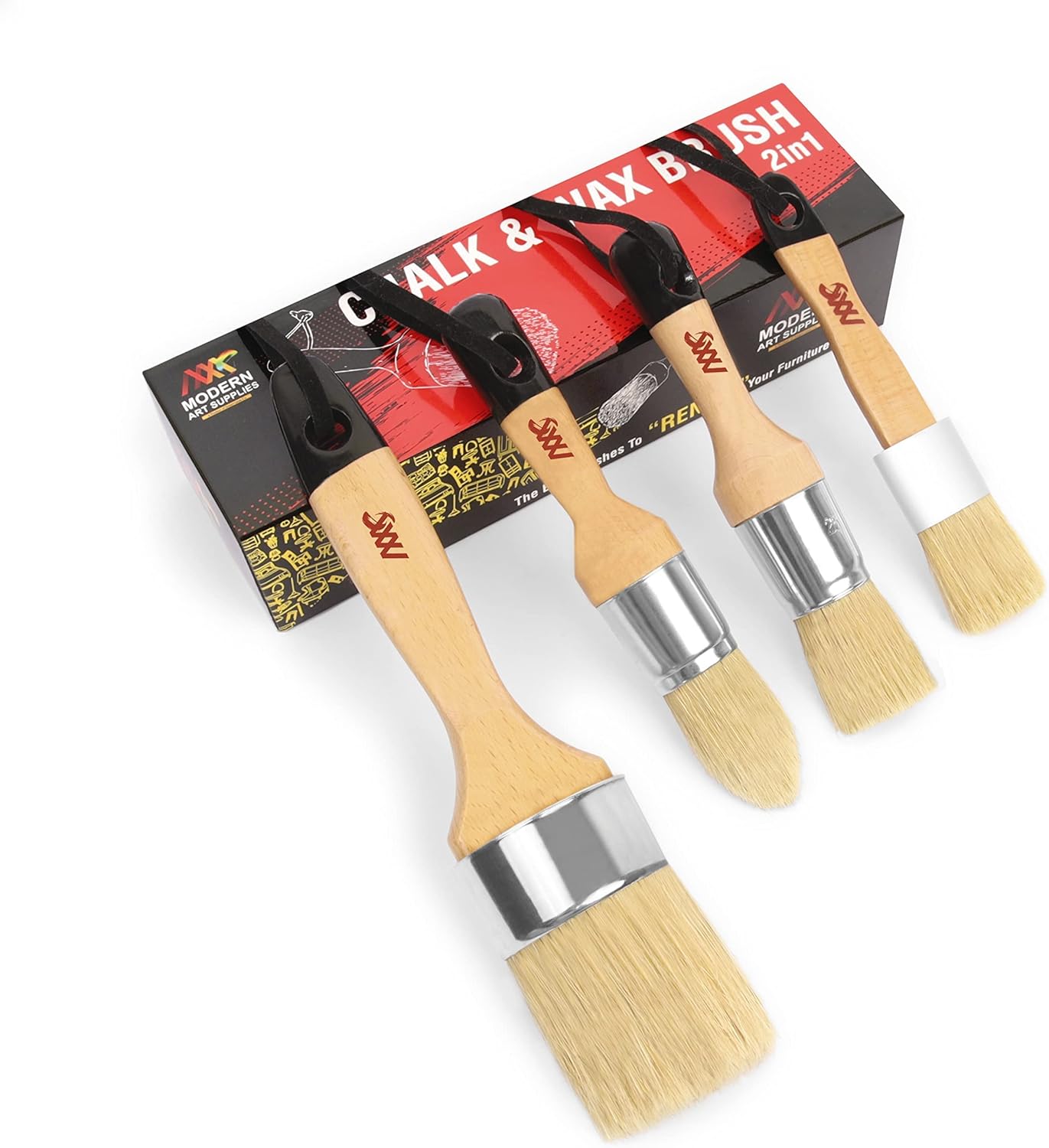 Juego de 4 pinceles de cera de tiza, incluye 3 pinceles pequeños para pintura de muebles y 1 pincel de tiza grande, juego de pinceles de pintura de