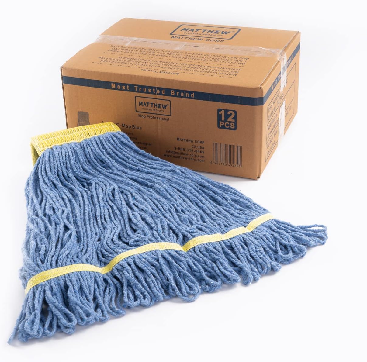 MATTHEW CLEANING PRODUCTS Paquete de 12 cabezales de fregona de algodón de grado comercial, repuesto de trapeador de cuerda resistente, diadema de 6