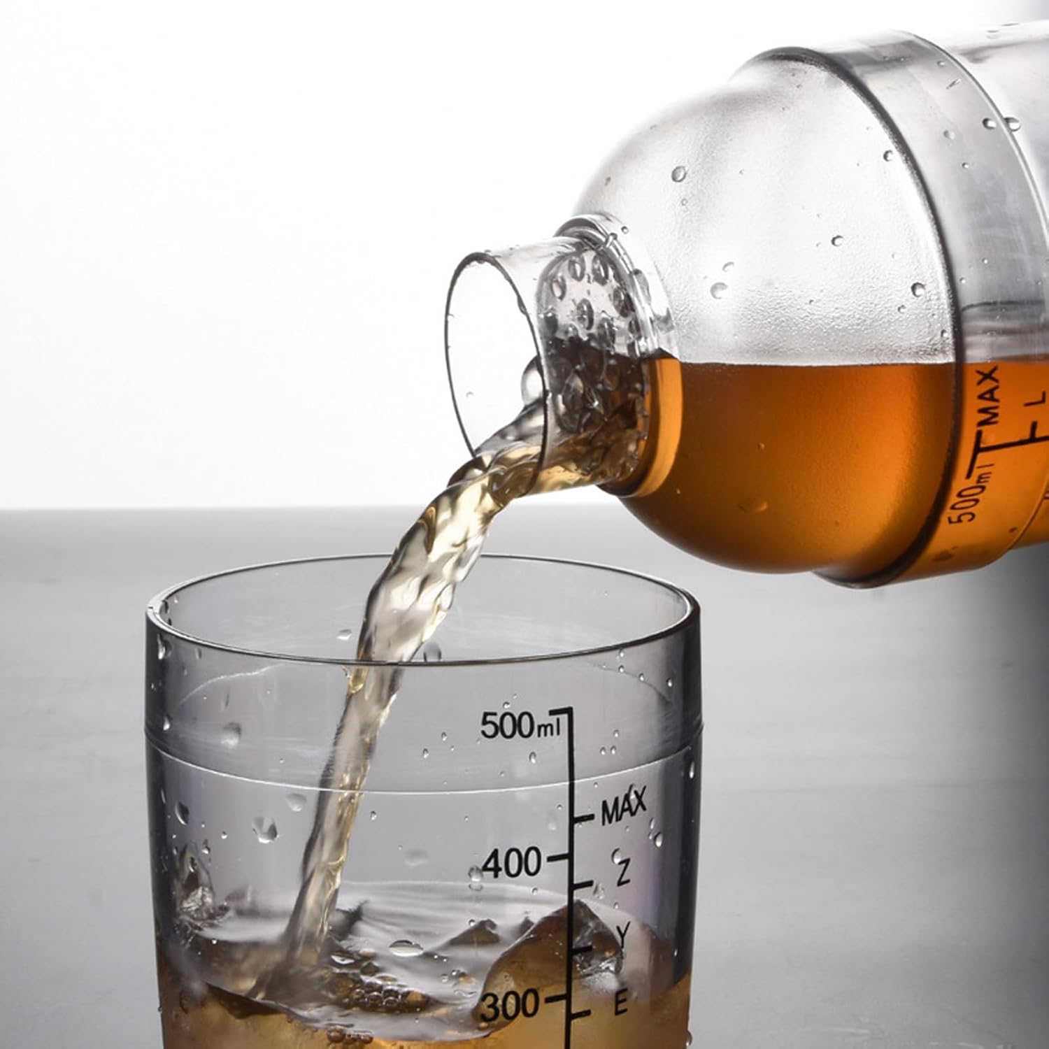 Juego de 6 cocteleras de plástico de 17 onzas, coctelera y jigger de medición, herramienta de mezcla de vino, mezclador de bebidas con marca,