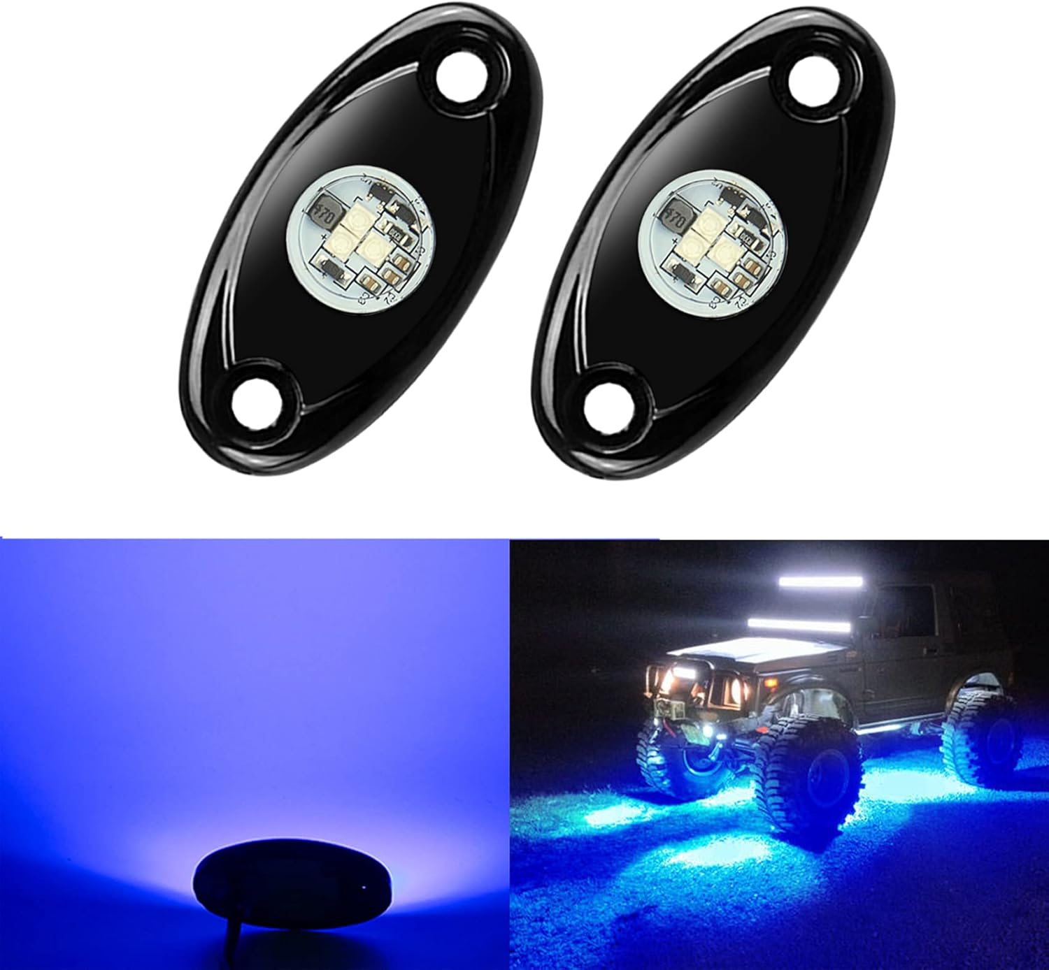 2 pods LED Rock Lights Ampper impermeable LED neón subterráneo luz para coche camión ATV UTV SUV Offroad barco bajo cuerpo resplandor Trail Rig
