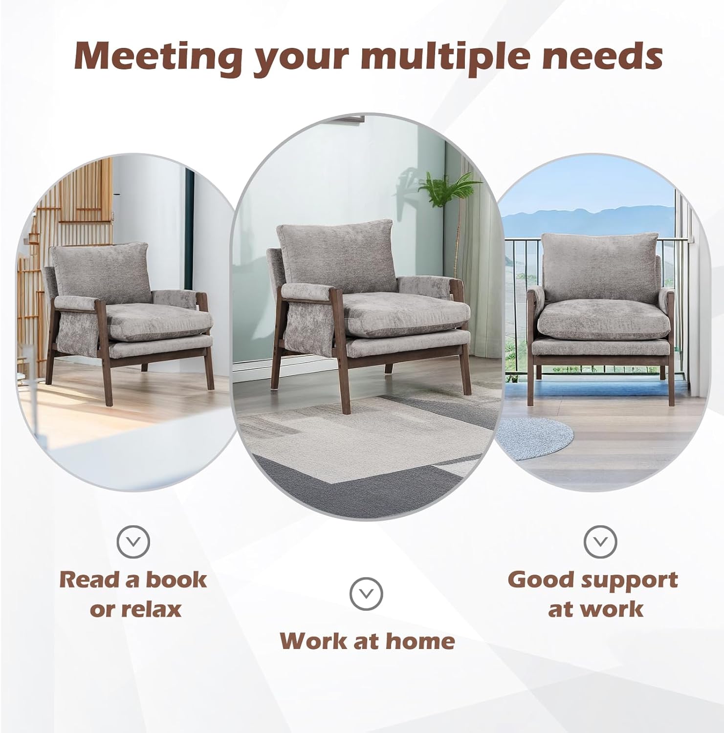 Silla decorativa de terciopelo moderna de mediados de siglo, silla de ocio con madera maciza y cojín de asiento grueso para sala de estar,