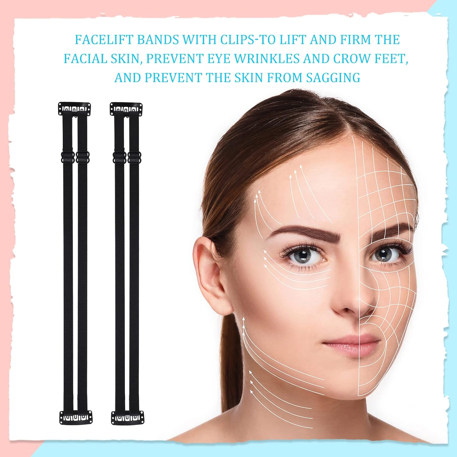4 correas de parche de estiramiento facial reutilizables con horquilla