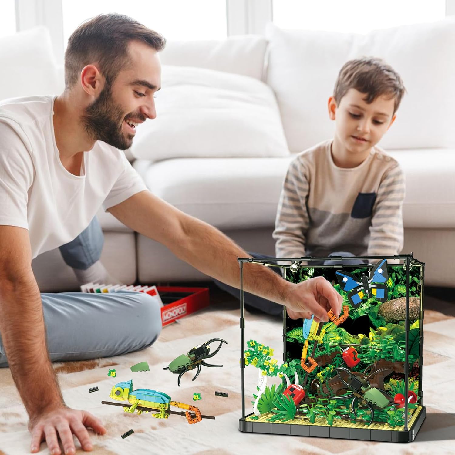 ZYLEGEN Rainforest Jungle – Bloque de construcción de tanque de insectos con lagarto, mariposa, mariquita, plantas de jardín forestal, ladrillos,