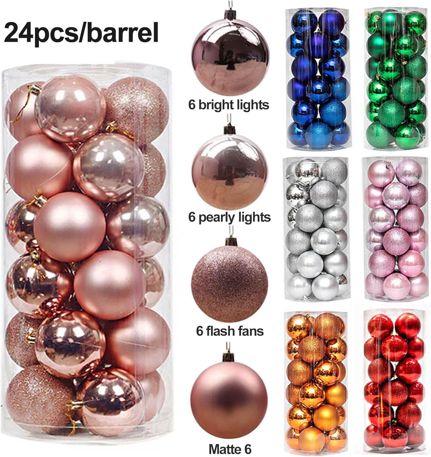 24 bolas decorativas de Navidad para árbol de Navidad, adornos de bolas inastillables de Navidad, bolas colgantes de Navidad para decoración de