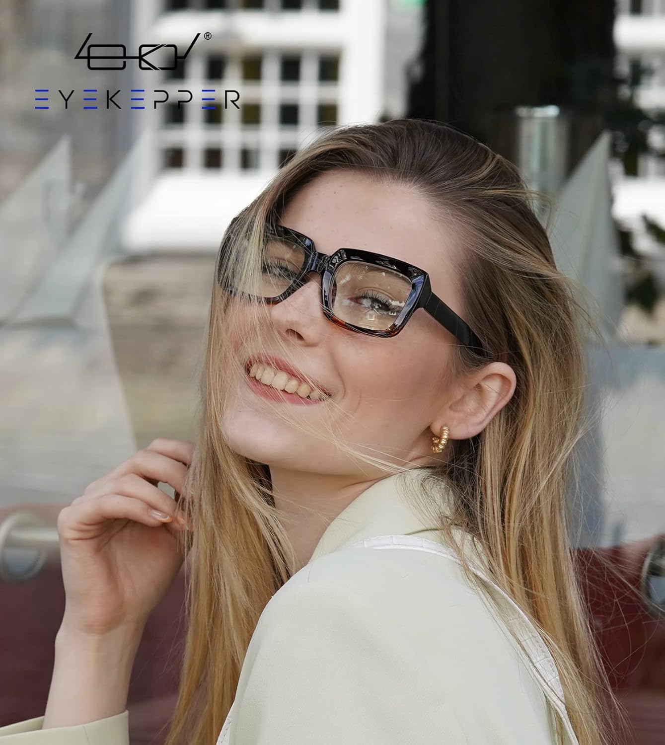 Eyekepper Gafas de computadora  Lectores de filtro de luz azul para mujer  Protección UV420  Gafas de lectura cuadradas de gran tamaño  NegroTortuga
