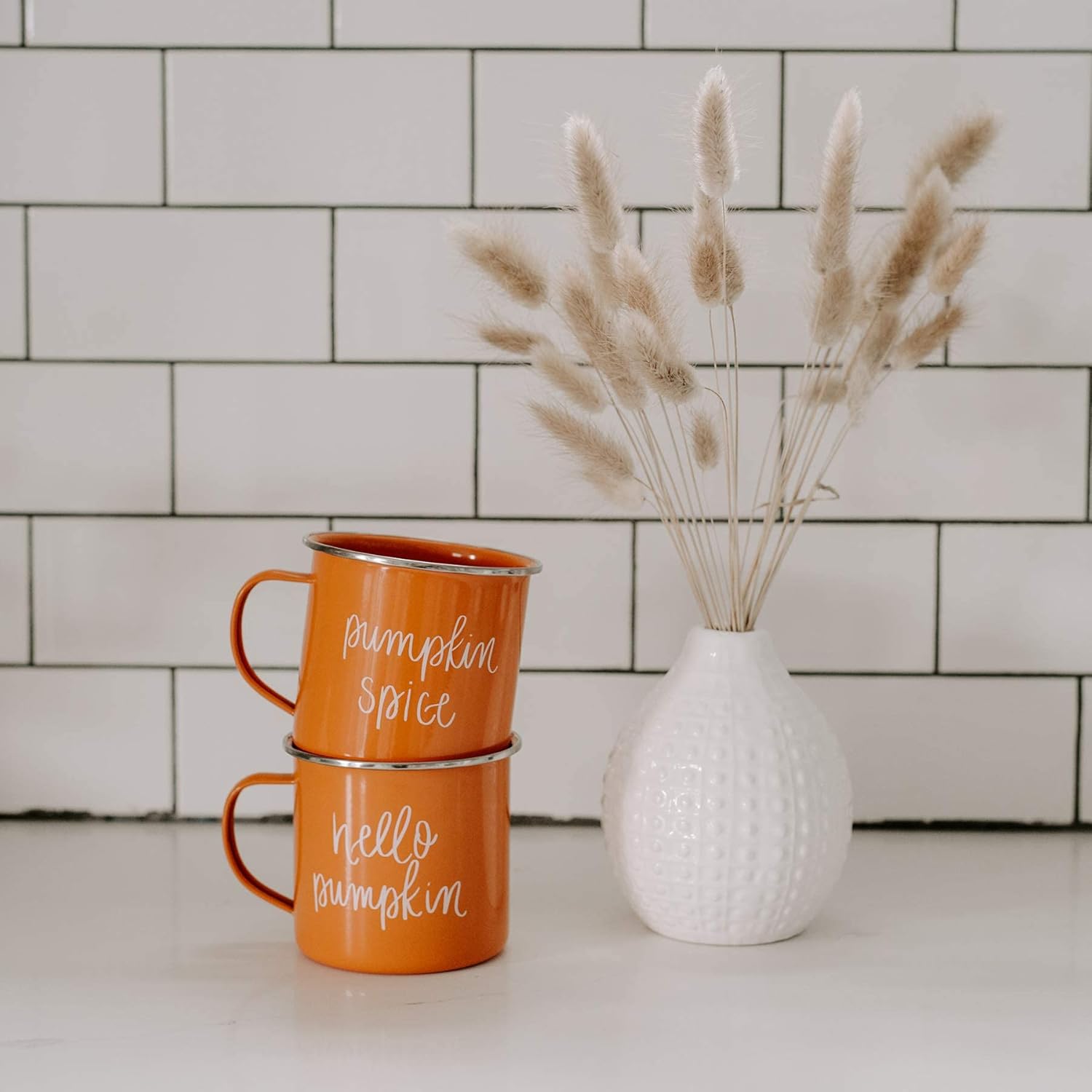 Sweet Water Decor Taza de café con especias de calabaza, taza de café estilo fogata de acero galvanizado de 18 onzas, taza de otoño, decoración de