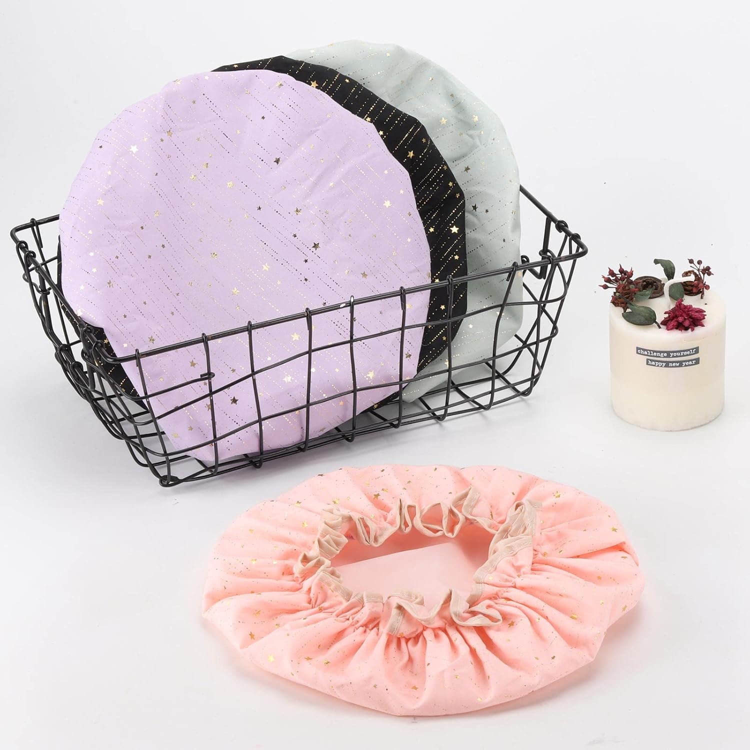 Tbestmax Gorros de ducha para mujeres y niñas de larga duración, reutilizables, impermeables, gorro de baño, doble capa impermeable, 4 unidades