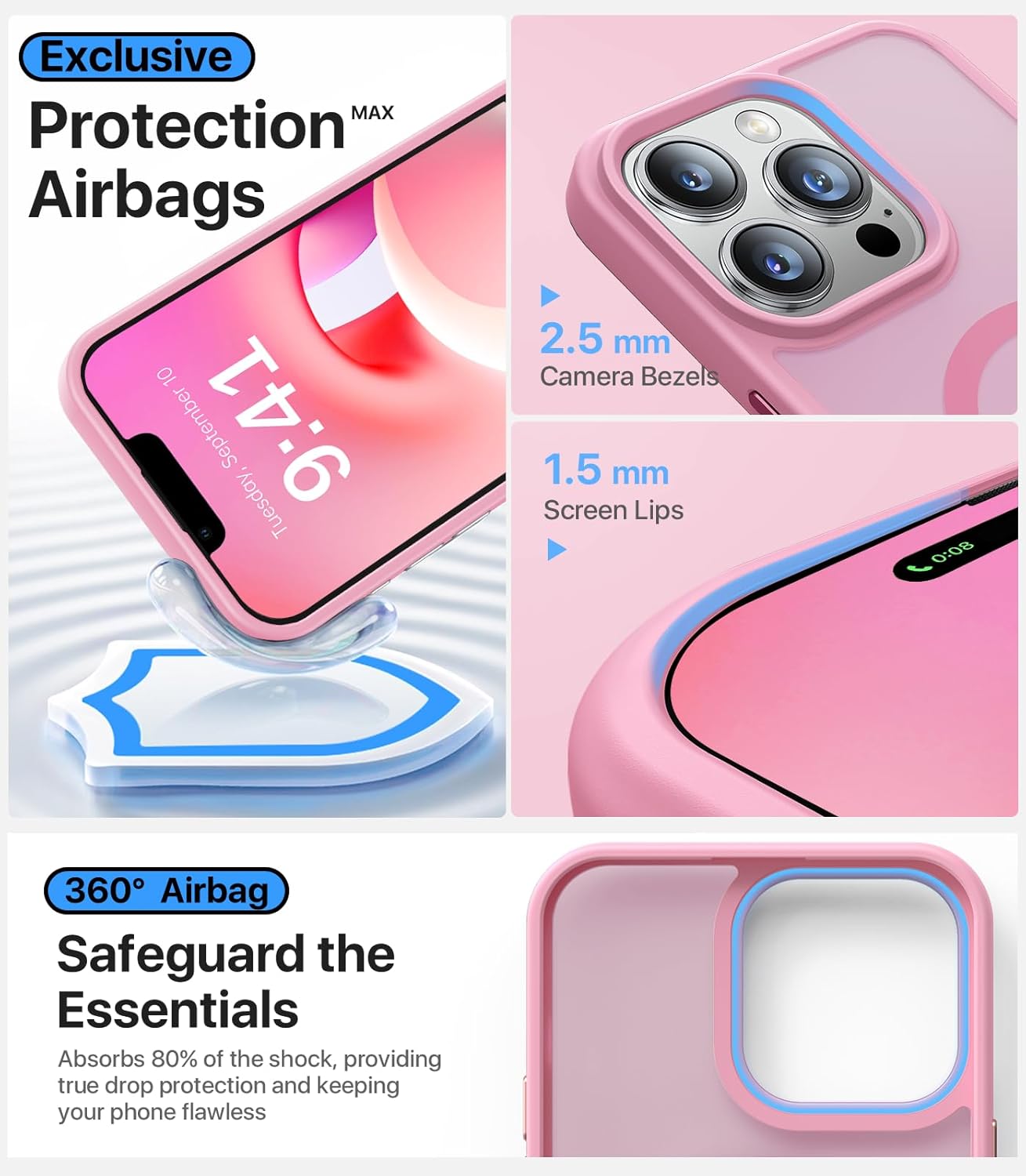 Funda magnética fuerte para iPhone 15 Pro Max, compatible con MagSafe, probada en caídas de grado militar, a prueba de golpes, delgada, translúcida,