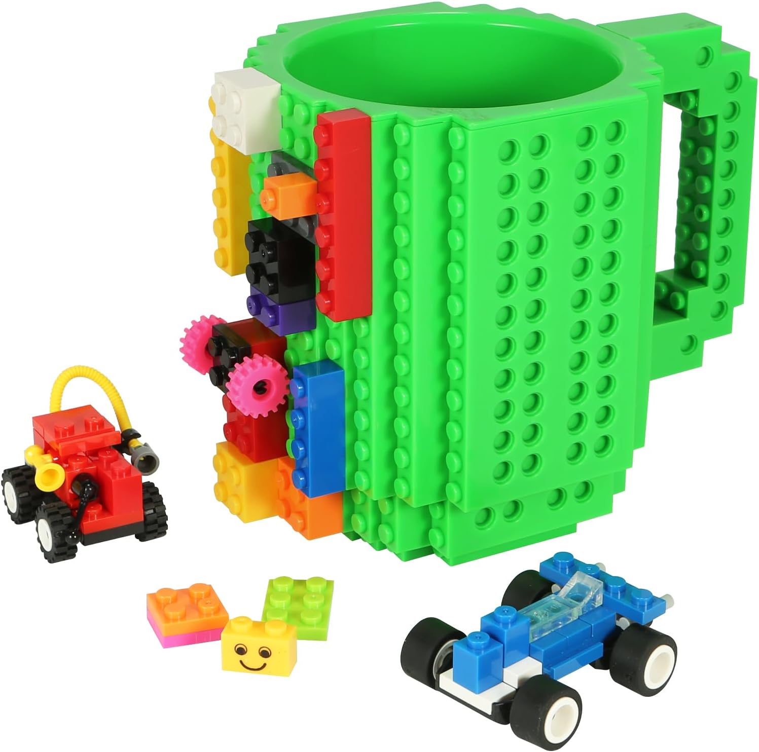 Build-on Brick Taza de café para construir con bloques, divertida, diseño de ladrillo, diseño creativo para niños, hombres, mujeres, Navidad,