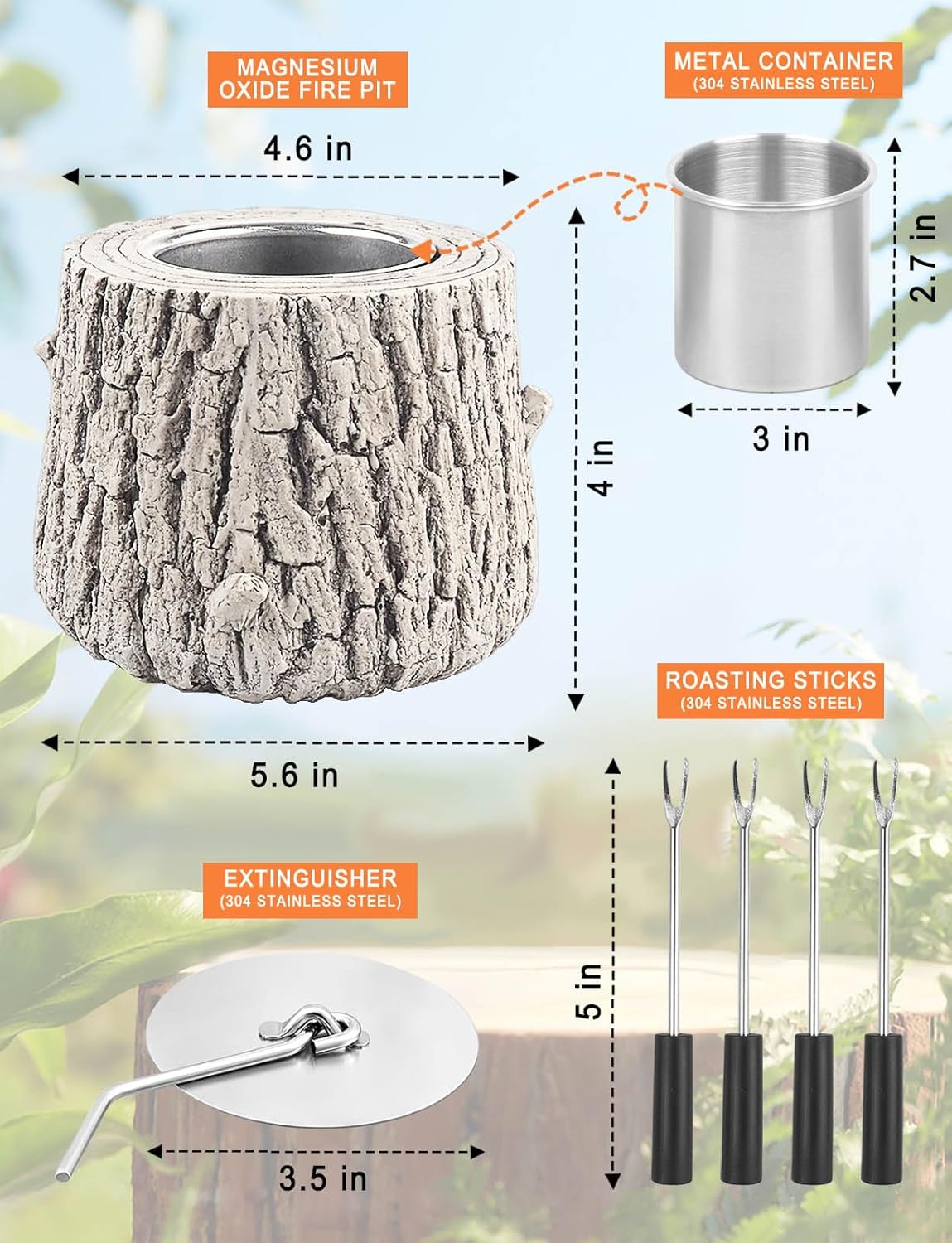 Fogata de mesa  Mini chimenea de mesa, portátil, para tocones de árboles, sin humo y sin olor para interiores, exteriores, campamento, exterior,
