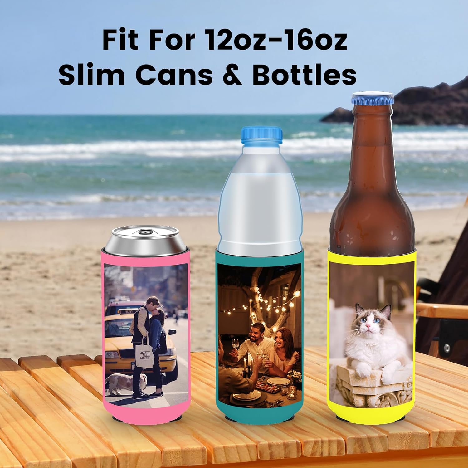 Fundas delgadas personalizadas para enfriadores de latas de neopreno a granel, soporte para botellas de bebidas con logotipo, texto de imagen, para