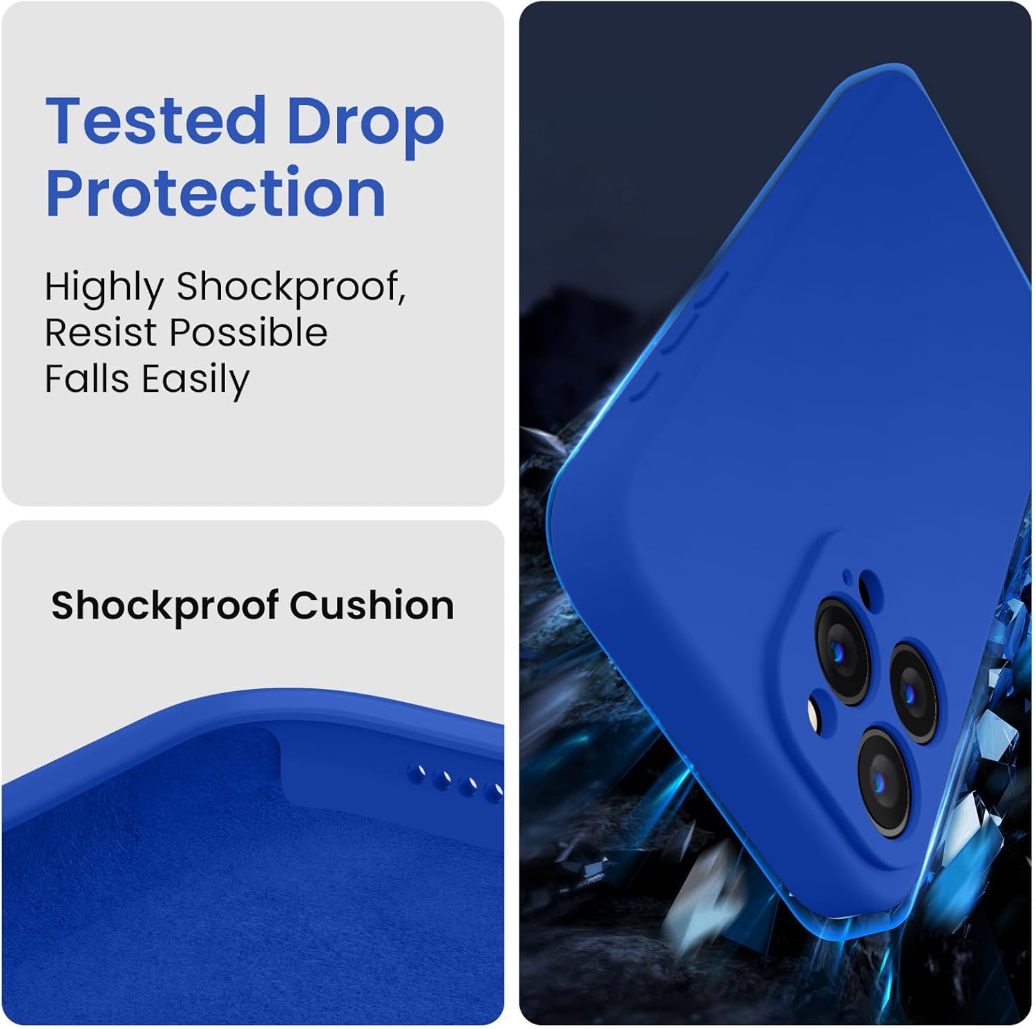 FireNova Funda diseñada para iPhone 15 Pro, funda de silicona mejorada protección de cámara con 2 protectores de pantalla, forro interior de