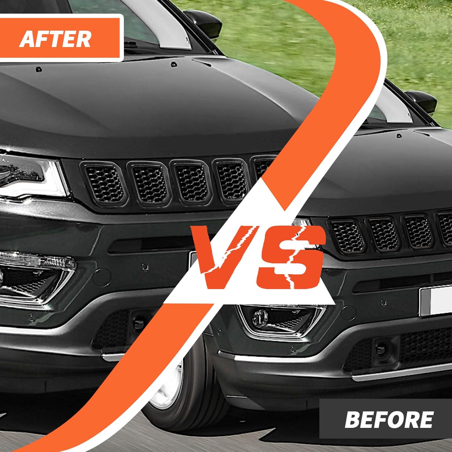 Insertos de parrilla protectores de rejilla compatibles con Jeep Compass 2021 2022 2023 TrailhawkLimitedLatitudAltitudSport (Negro)