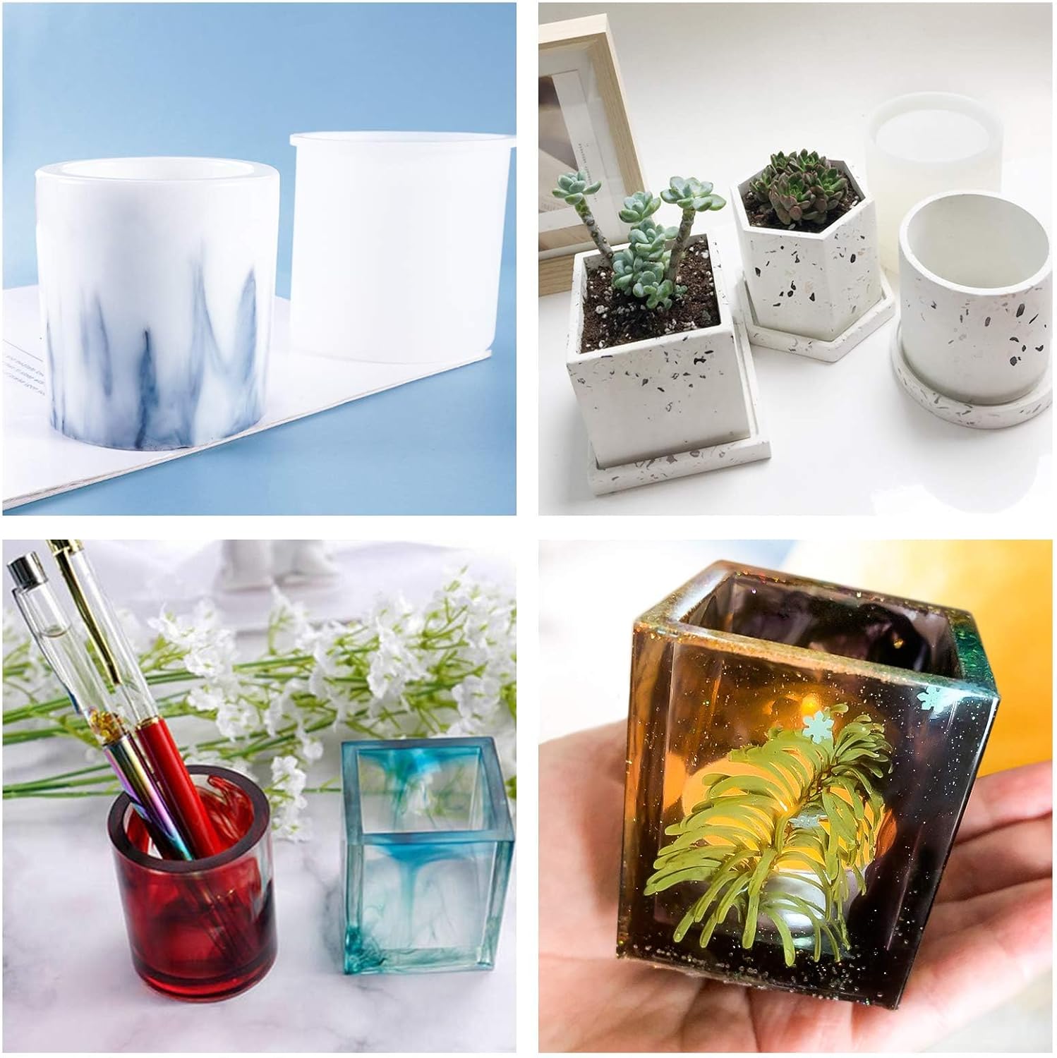 Molde de silicona para macetas, moldes de silicona para cubos y cilindros, organizador de brochas de maquillaje, molde de epoxi, moldes para