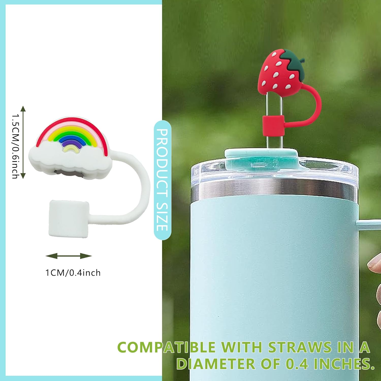 10 fundas de popote de 0.4 pulgadas para copa Stanley, tapa de popote de silicona, linda cubierta de popote compatible con Stanley vaso de 30 y 40