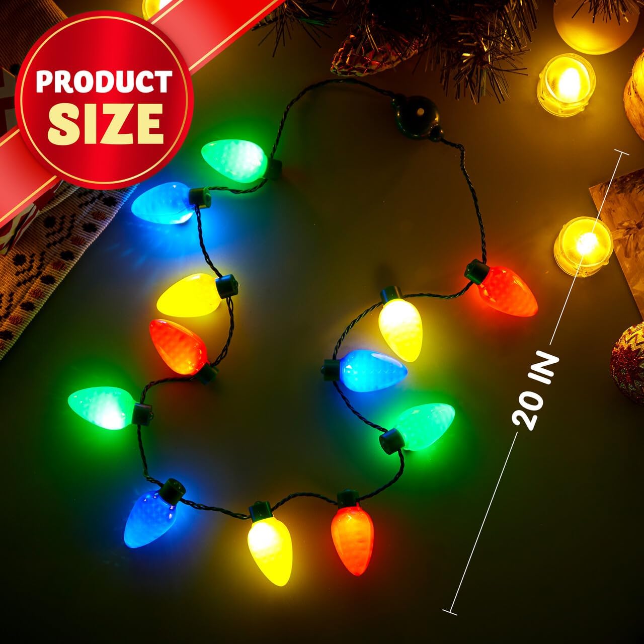 JOYIN Paquete de 6 collares de Navidad con luz de Navidad, 12 bombillas LED, collar de Navidad, bombillas para adultos y niños, fiestas de Navidad,