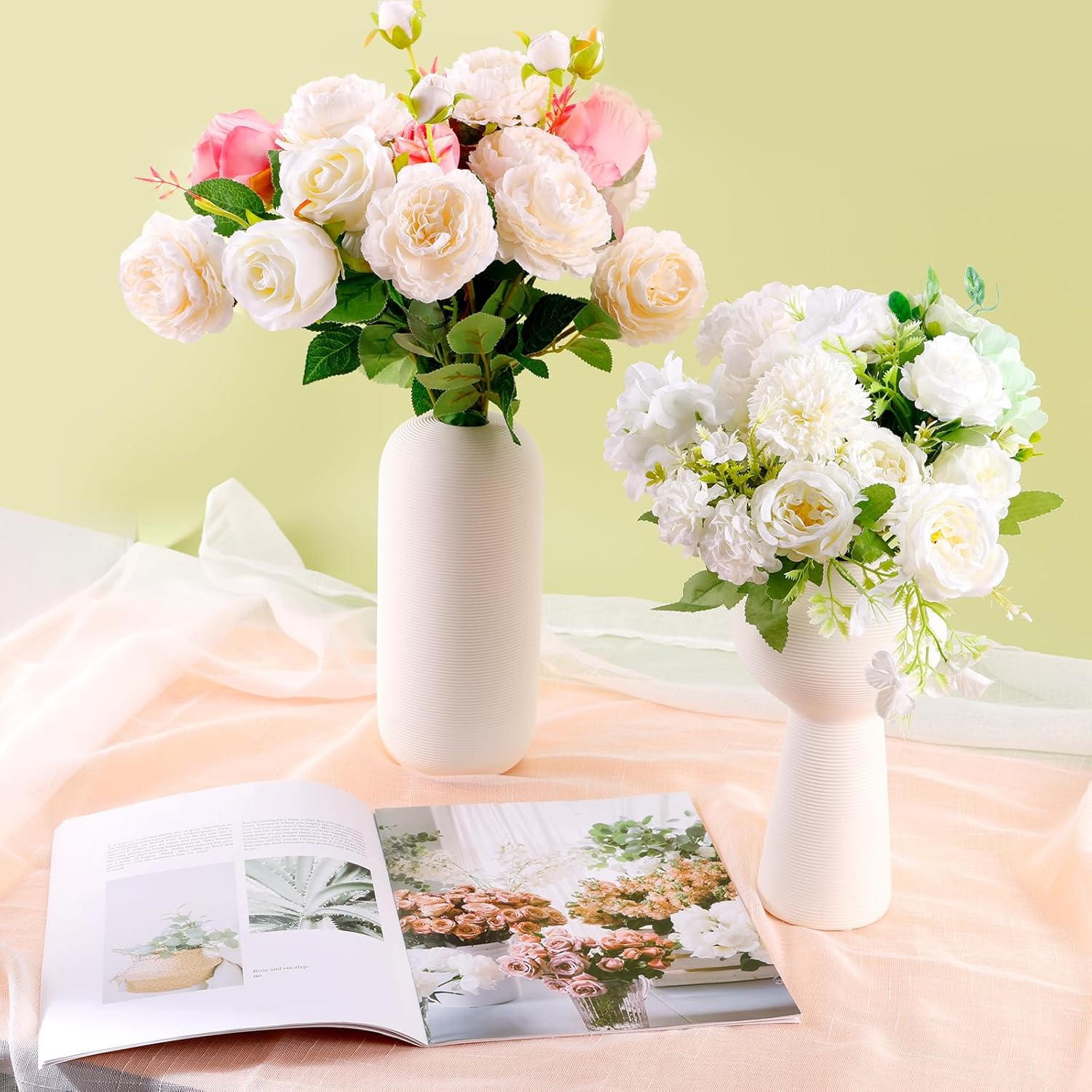 Juego de 3 jarrones para flores, jarrones de cerámica minimalistas para decoración del hogar, jarrón blanco alto para centros de mesa, boda,