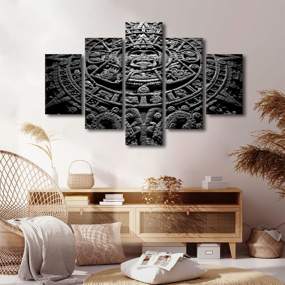 Decoración azteca para pared, esculturas de México, pinturas artísticas religiosas, cuadros de pared para decoración de dormitorio, 5 piezas, arte
