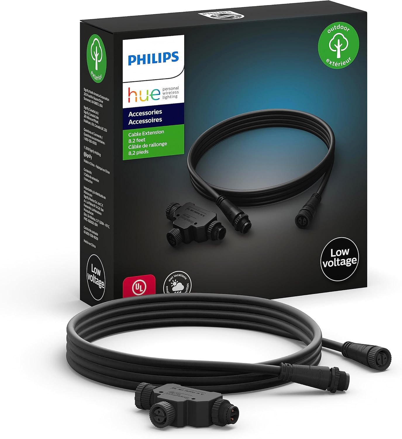 Philips Hue White and Color Ambiance Lily – Kit de base para exteriores y cable de 8 pies y conector en T y extensión de cable de 16 pies para