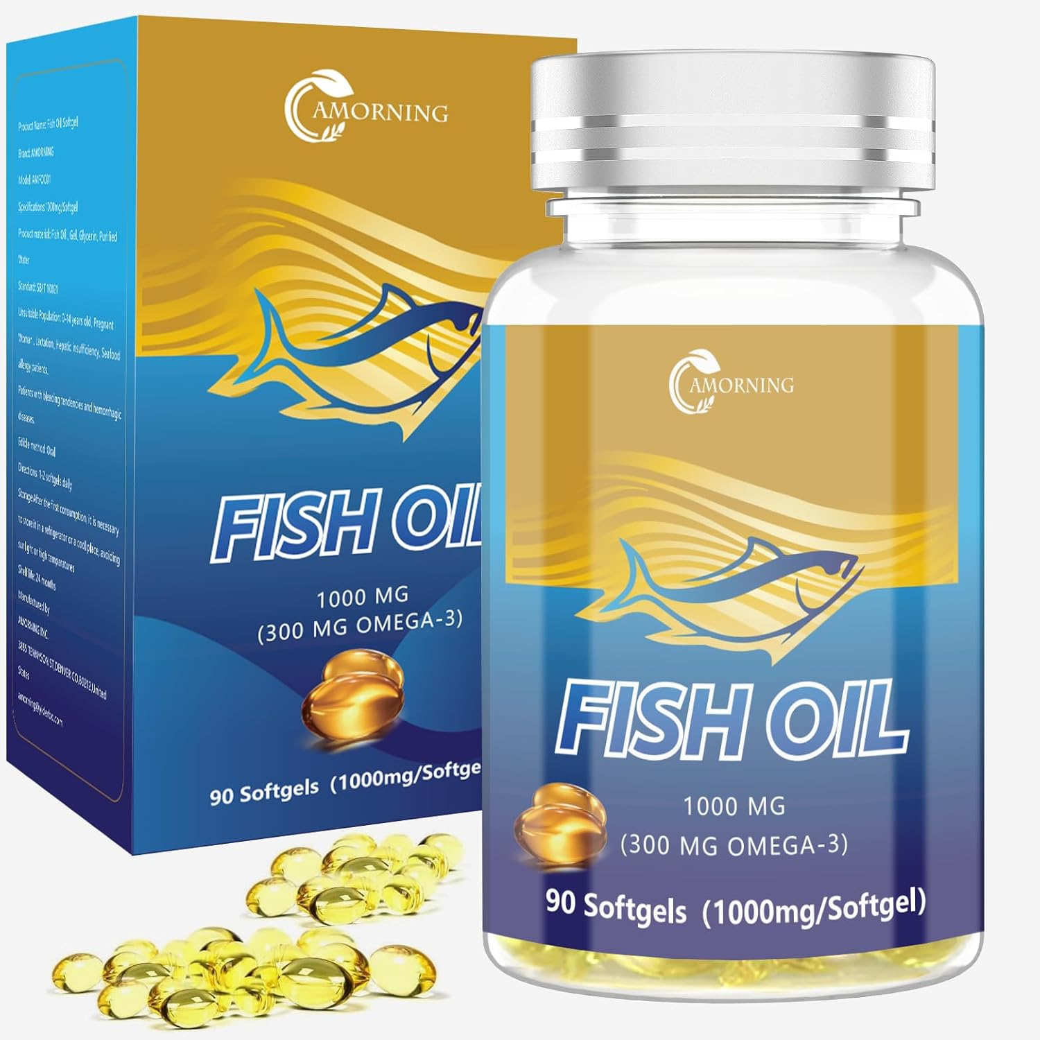 Cápsulas blandas de aceite de pescado 1000 mg Omega-3 Suplementos ácidos grasos – 90 cápsulas blandas Suplemento esencial para adultos apoya la