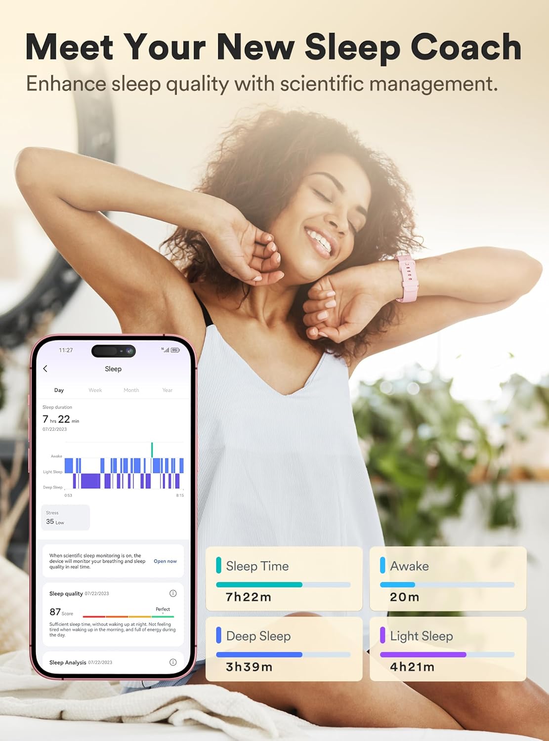 Reloj inteligente de fitness para mujer, Quican iOS y Android, compatible con Bluetooth, rastreador de actividad con monitor de frecuencia cardíaca,