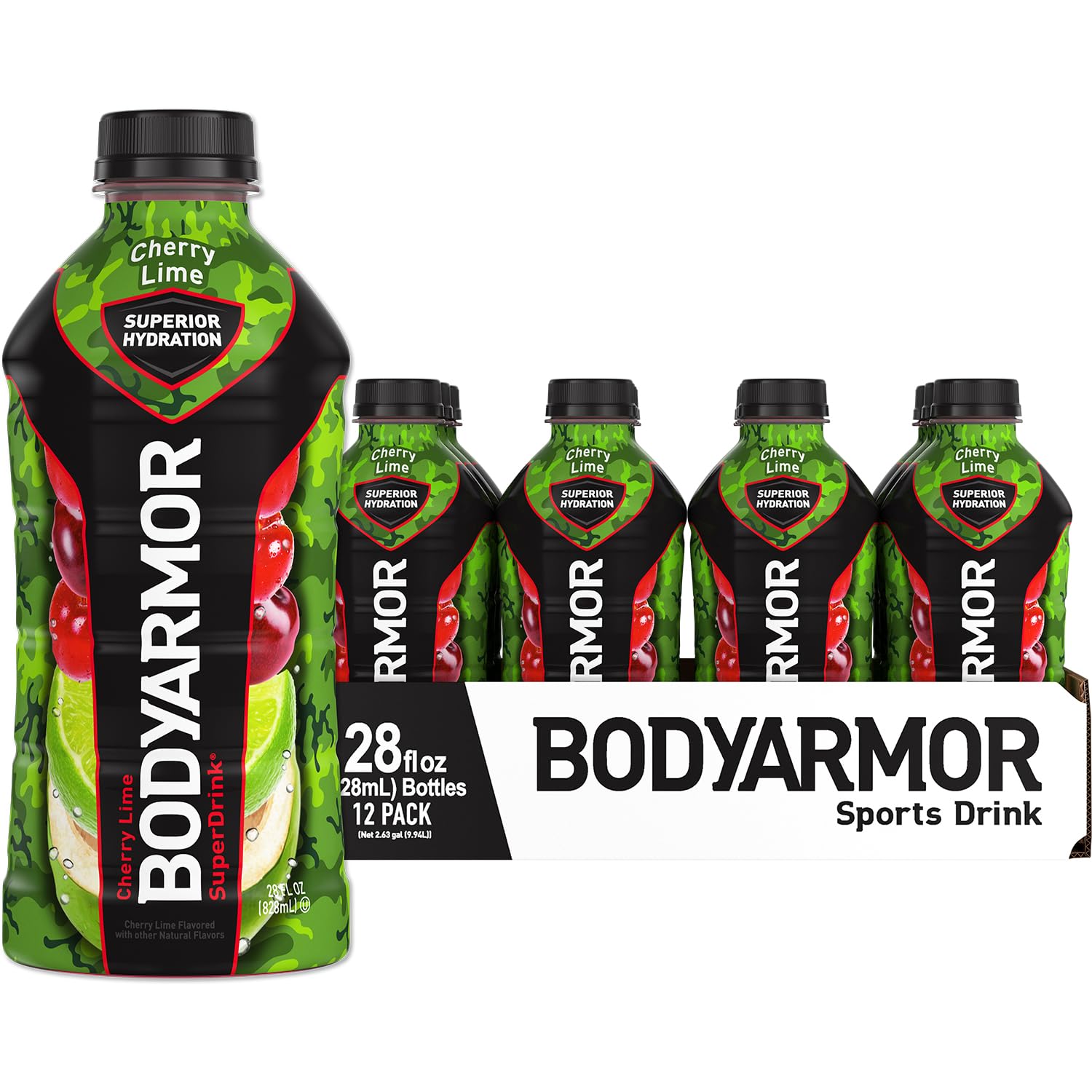 BODYARMOR – Bebida deportiva, lima y cereza, sabores naturales con vitaminas, electrolitos ricos en potasio, perfecta para deportistas, 28 onzas