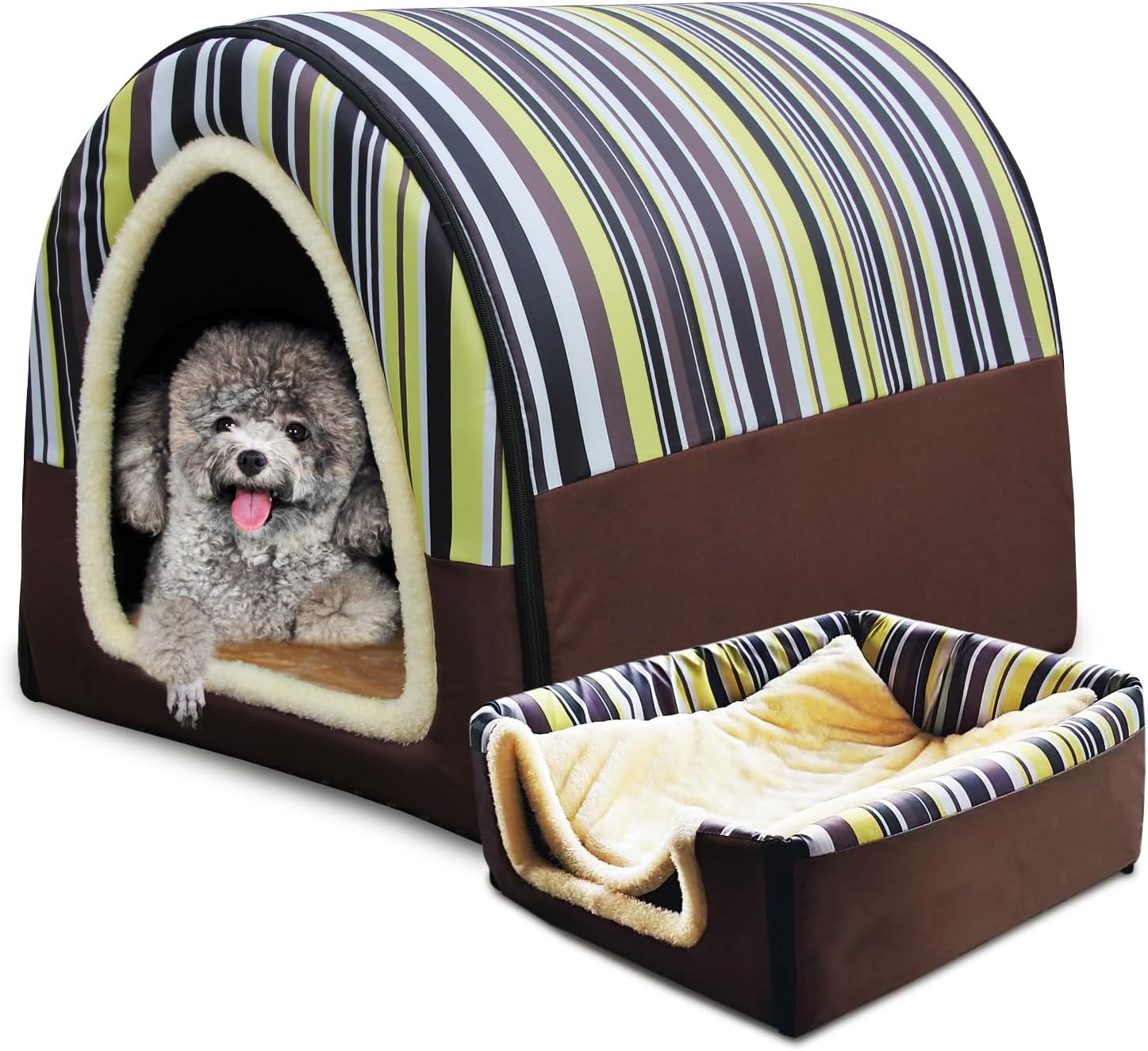 Cama para perros o gatos, 2 maneras de usar, casa para mascotas de interior con alfombrilla esponjosa, funda extraíble y lavable, casa a prueba de