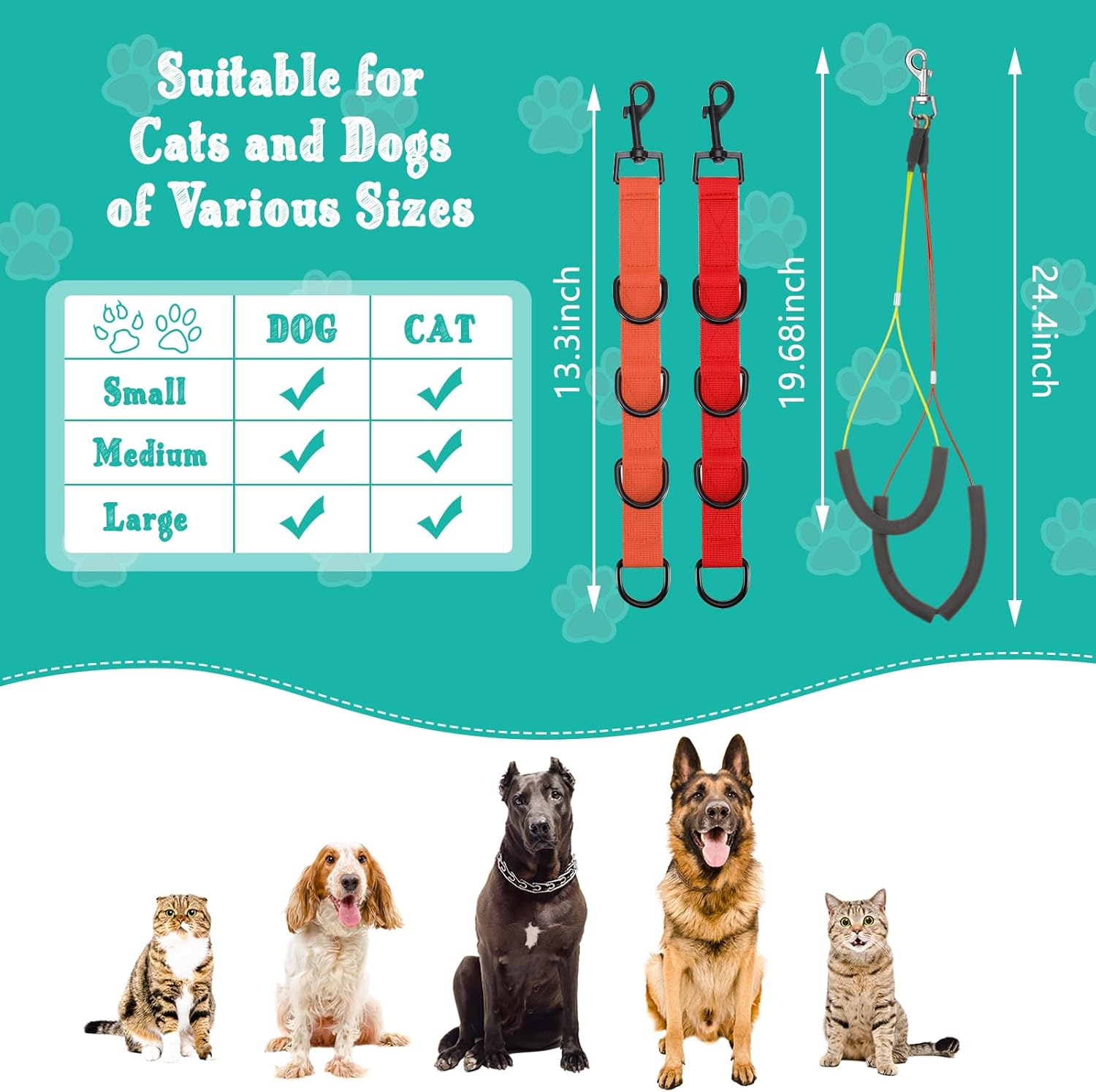 Juego de 3 correas para el vientre para aseo de perros, arnés ajustable para mesa de brazo para perros grandes, baño de mascotas, soporte para