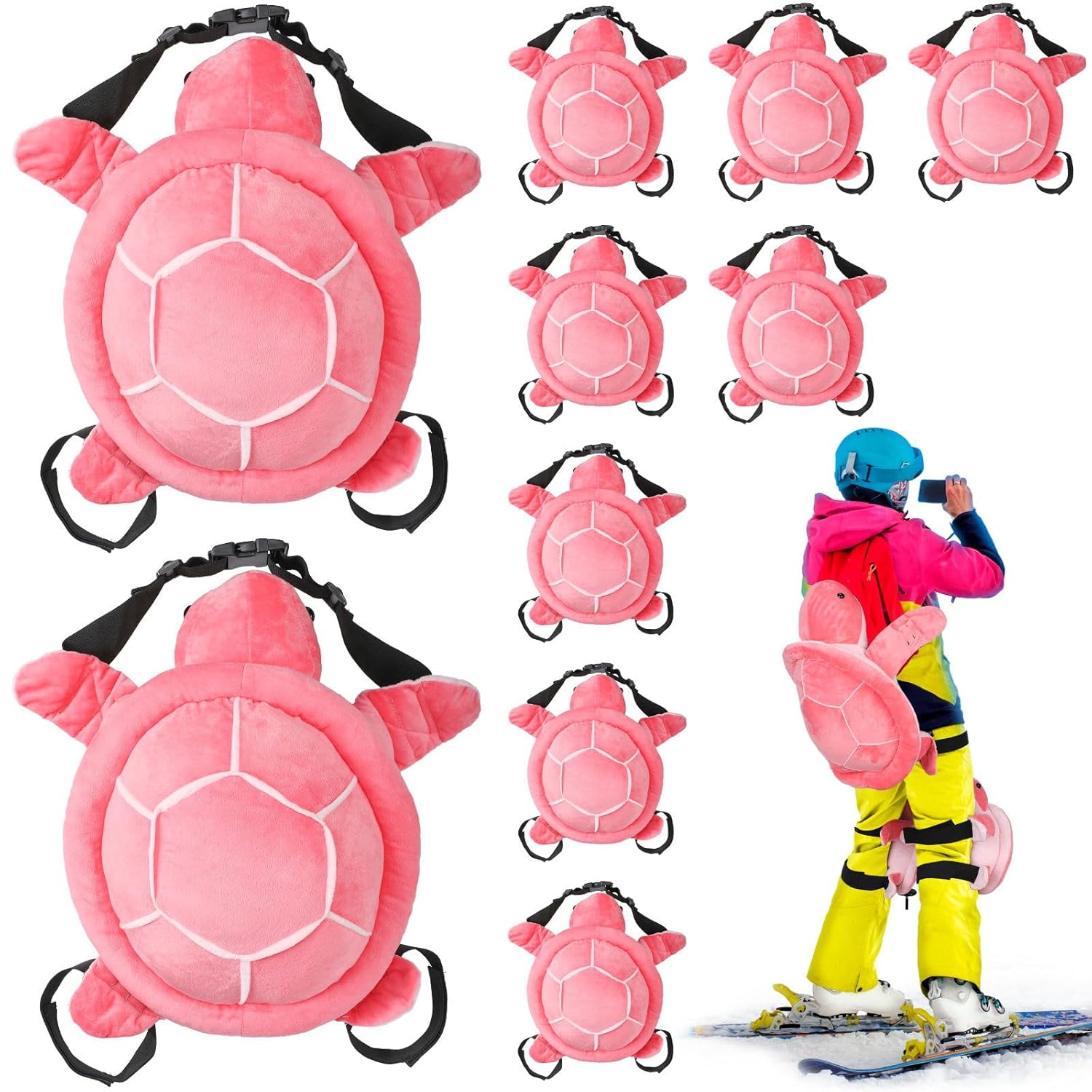 Juego de 10 piezas de equipo de protección para esquí de tortuga, rodilleras, coderas para snowboard, cojín de tortuga 3D para adultos, esquí,