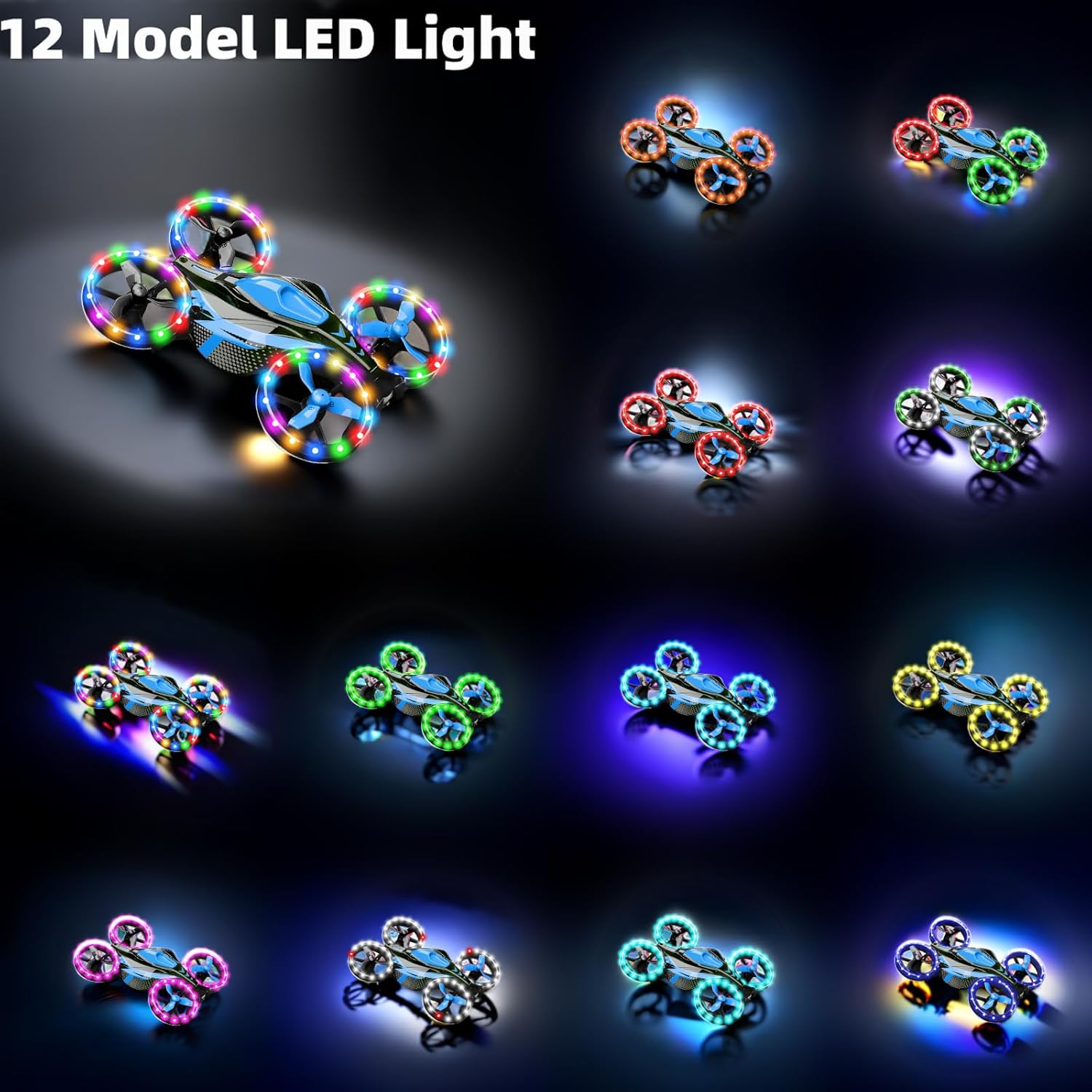 Drones para niños – Juguetes para niños y niñas, regalos perfectos de Navidad y cumpleaños, modo dual para tierra y mosca, luces LED flash con 12