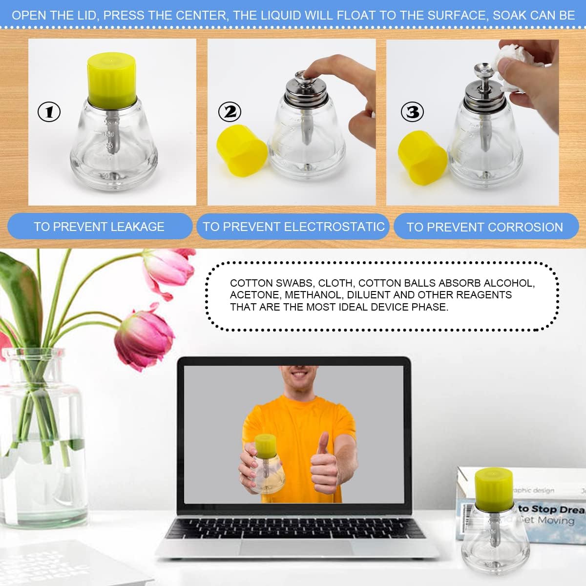 Botella de vidrio transparente de 6.1 fl oz, dispensador profesional de bomba de vidrio transparente con escalas de medición, para removedor de