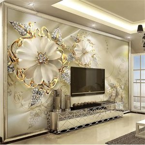Murales de pared de flores con diseño de camafeo dorado, adhesivo de pared personalizable para sala de estar, calcomanía de pared sin arrugas, buena Murales de pared de flores con diseño de camafeo dorado, adhesivo de pared personalizable para sala de estar, calcomanía de pared sin arrugas, buena