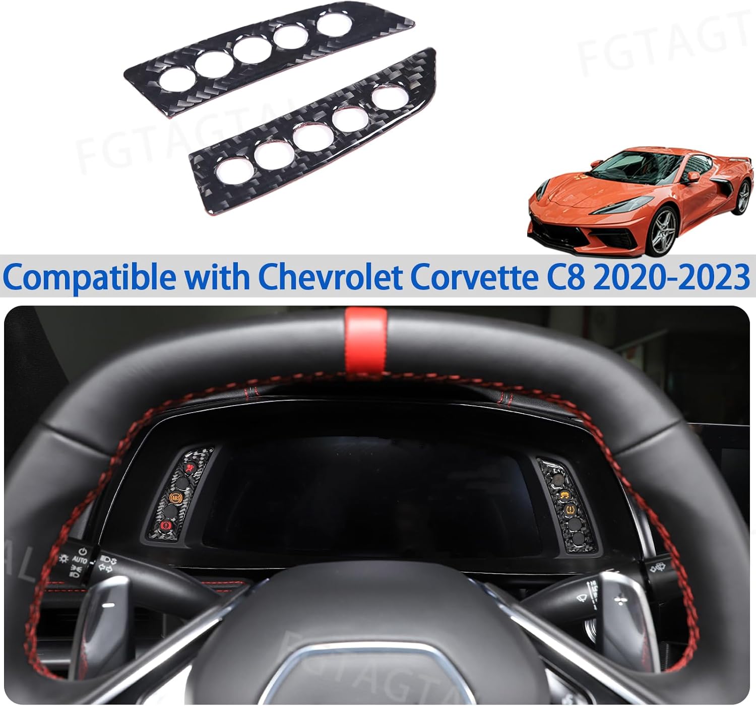 Adhesivo de fibra de carbono real para panel de instrumentos compatible con Chevrolet Corvette C8 2020-2023, accesorios para panel de pantalla de