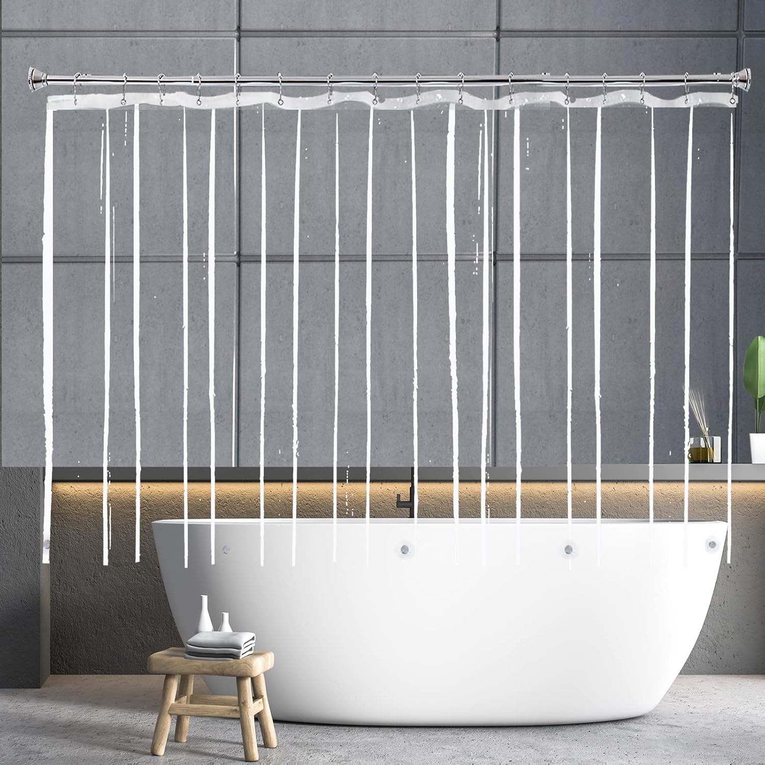 YISURE Cortina de ducha extra ancha y corta de 96 x 60 pulgadas, juego de cortinas de ducha transparentes de plástico Peva impermeable con 5 imanes